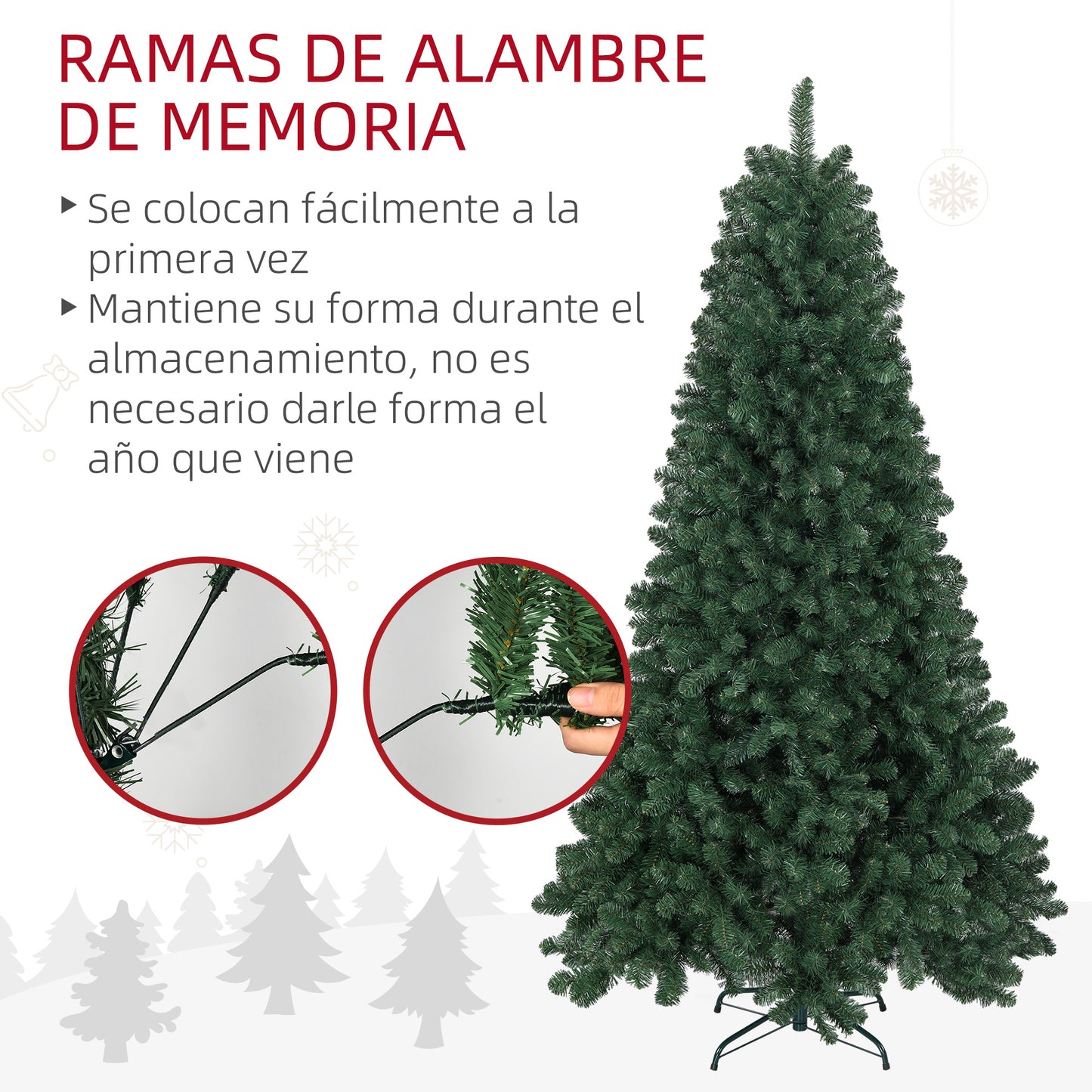 HOMCOM Árbol de Navidad 210 cm Árbol de Navidad Artificial con 1064 Ramas de Alambre de Memoria y Base Plegable Árbol de Navideño para Salón Verde