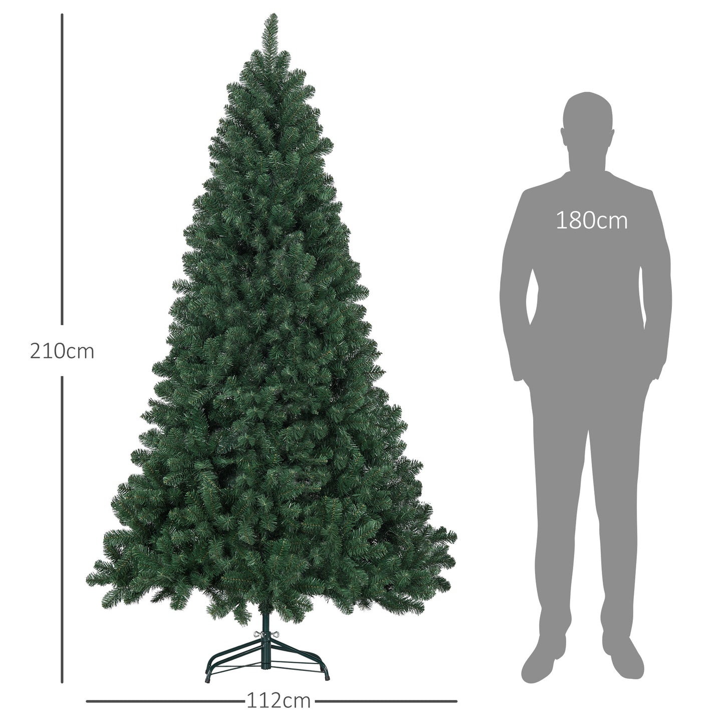 HOMCOM Árbol de Navidad 210 cm Árbol de Navidad Artificial con 1064 Ramas de Alambre de Memoria y Base Plegable Árbol de Navideño para Salón Verde