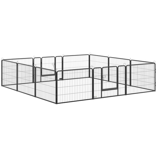 PawHut Parque para Perros de 12 Paneles Parque de Juegos de Bricolaje para Mascotas con 2 Puertas Corralito para Perros para Exterior Interior Acero 80x60 cm Negro