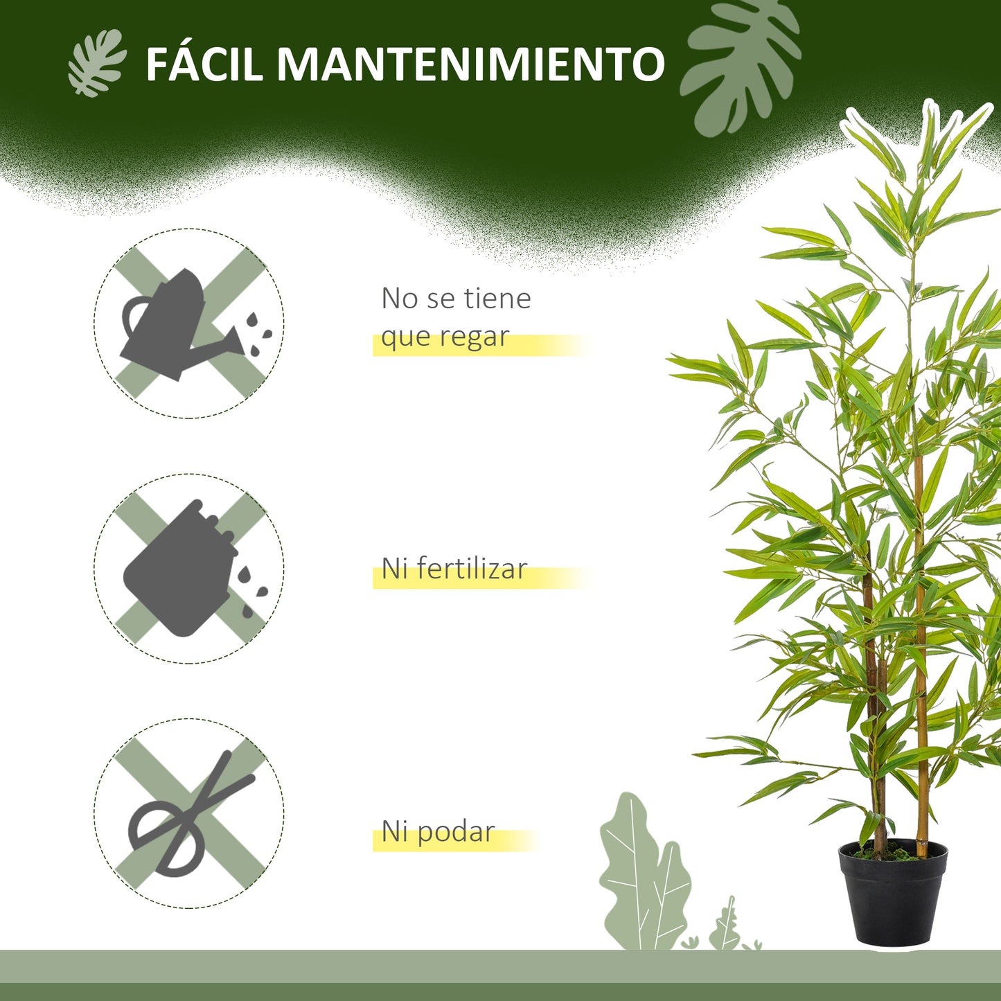 Outsunny Conjunto de 2 Bambús Artificiales 120 cm Árboles Artificiales Plantas Artificiales con Maceta para Interior Exterior Hogar Salón Oficina Verde