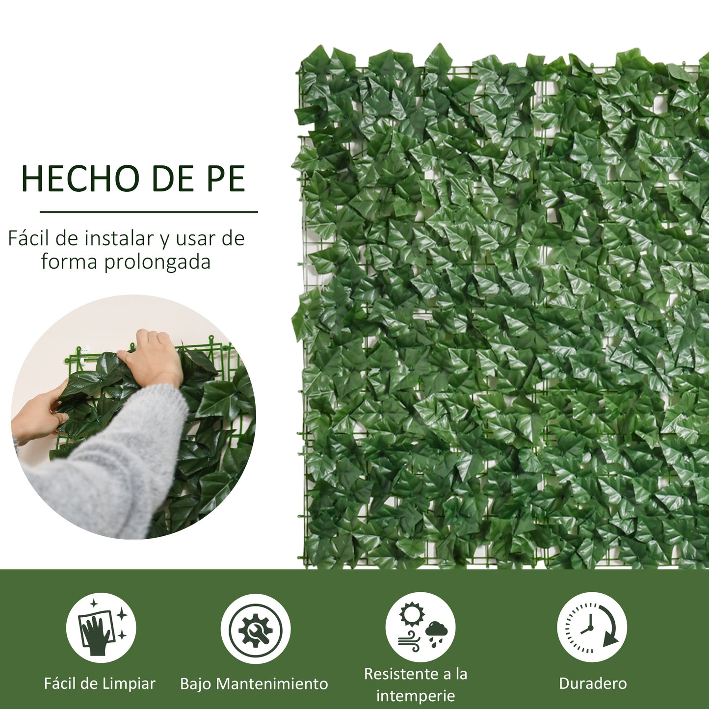 Outsunny Seto Artificial en Rollo 3x1 m Pantalla de Cerca de Privacidad para Balcón Valla Jardín Exterior Planta Decorativa de Pared PE Verde