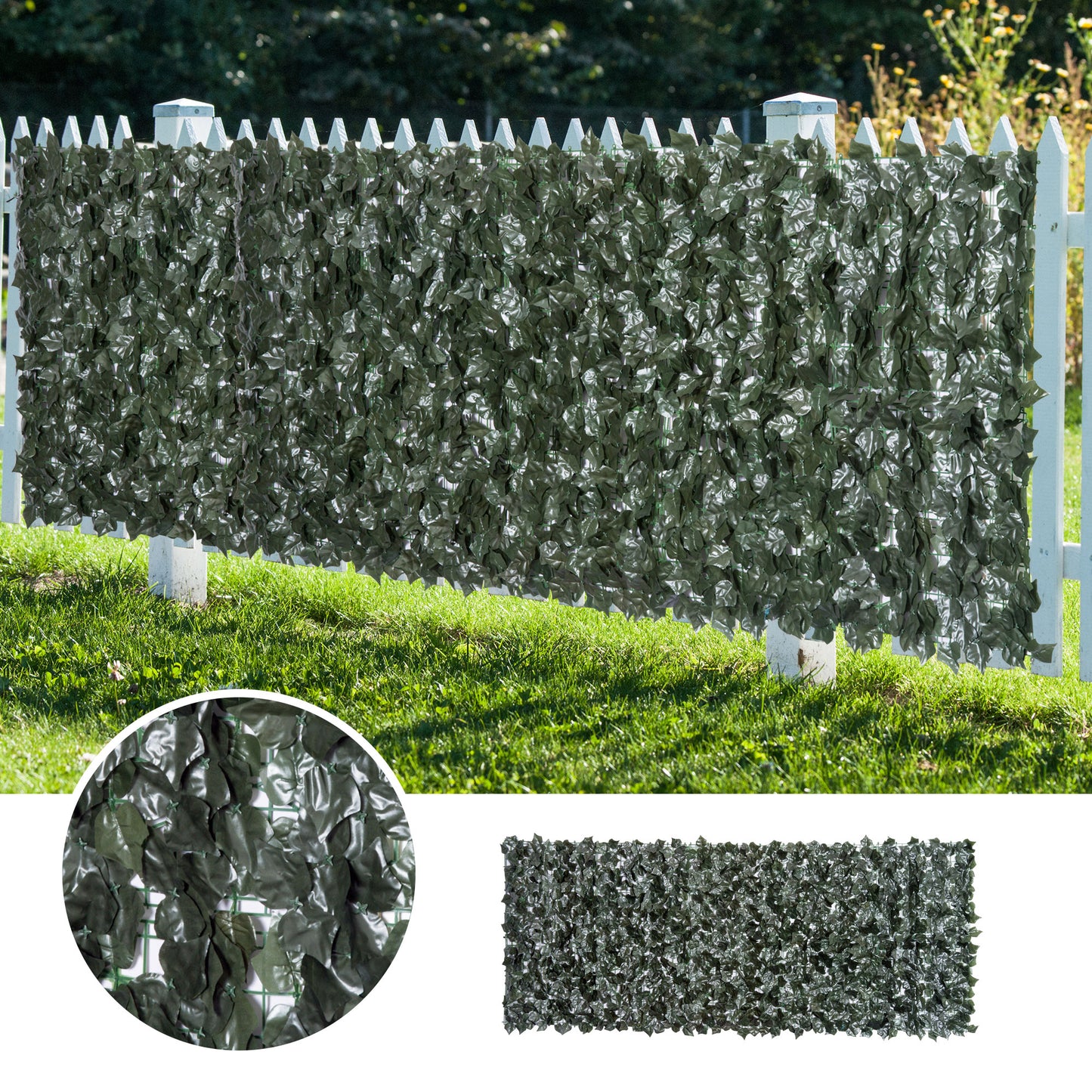 Outsunny Seto Artificial en Rollo 3x1,5 m Pantalla de Cerca de Privacidad para Balcón Valla Jardín Exterior Planta Decorativa de Pared PE Verde