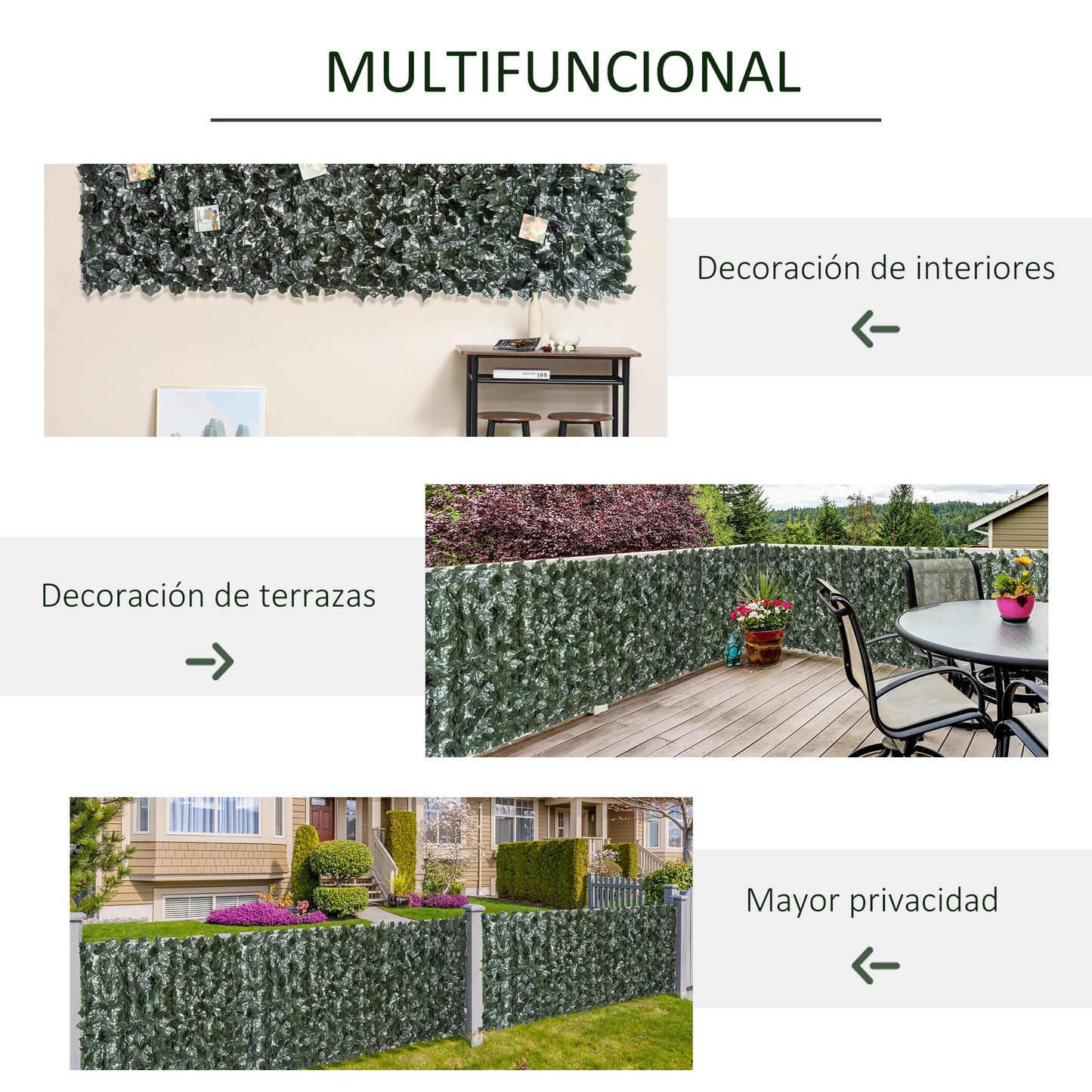 Outsunny Seto Artificial en Rollo 3x1,5 m Pantalla de Cerca de Privacidad para Balcón Valla Jardín Exterior Planta Decorativa de Pared PE Verde