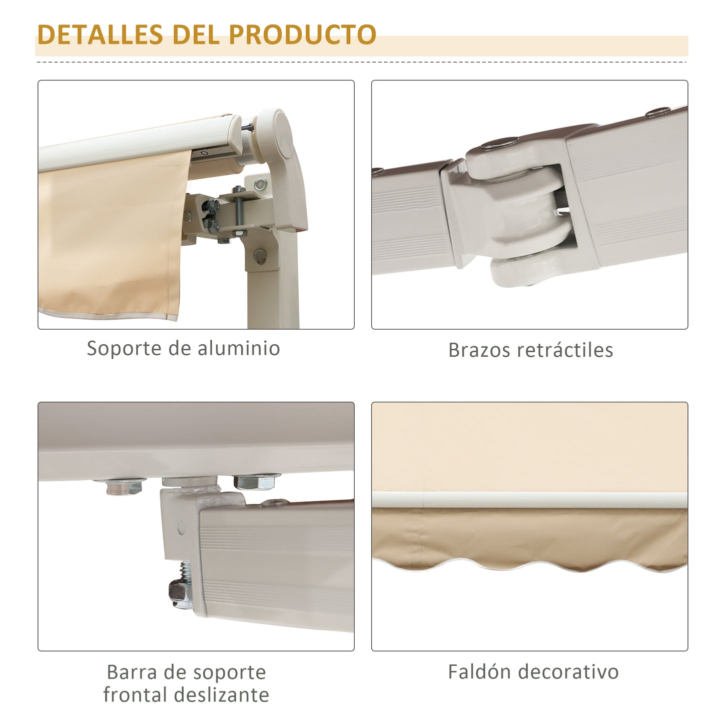 Outsunny Toldo Manual Retráctil 295x245 cm Toldo para Balcón con Manivela de Metal Impermeable y Anti-UV Toldo Enrollable de Exterior para Jardín Terraza Ventanas Beige