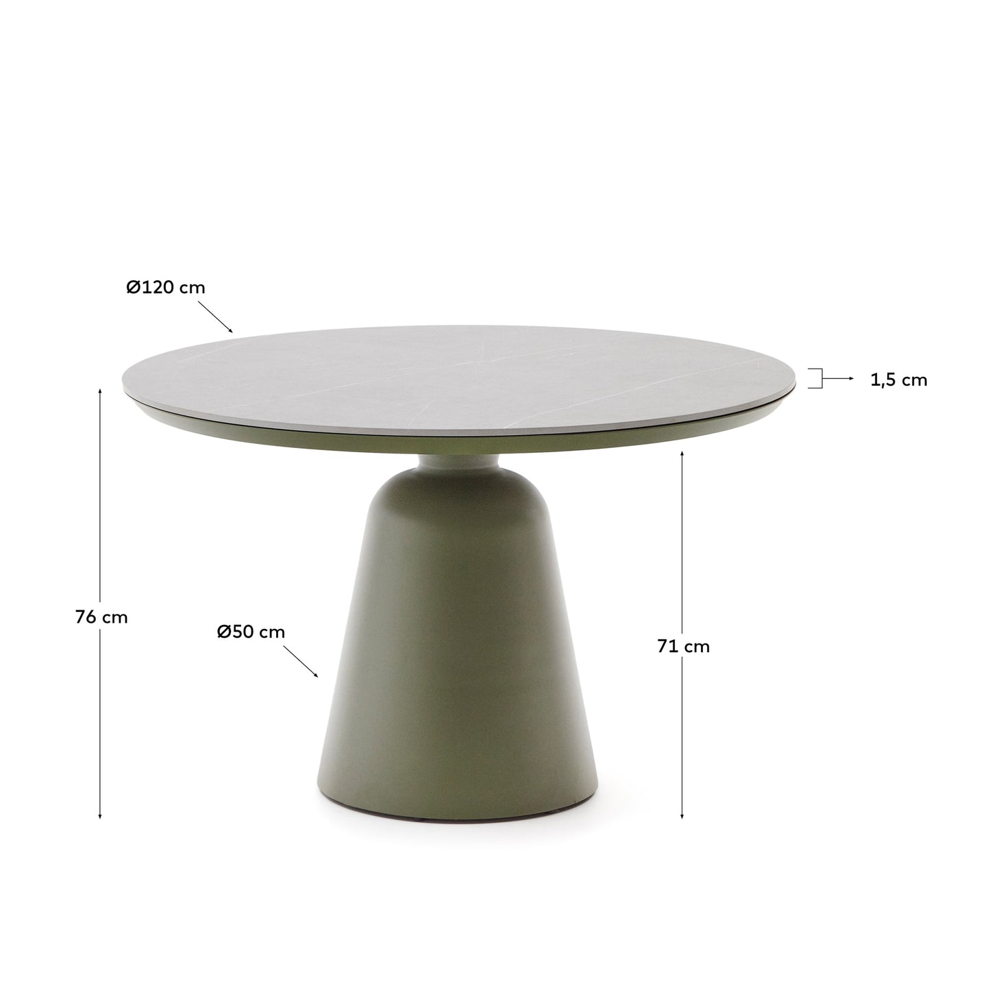 Mesa de exterior Tudons de aluminio y sobre cerámico verde Ø120 cm