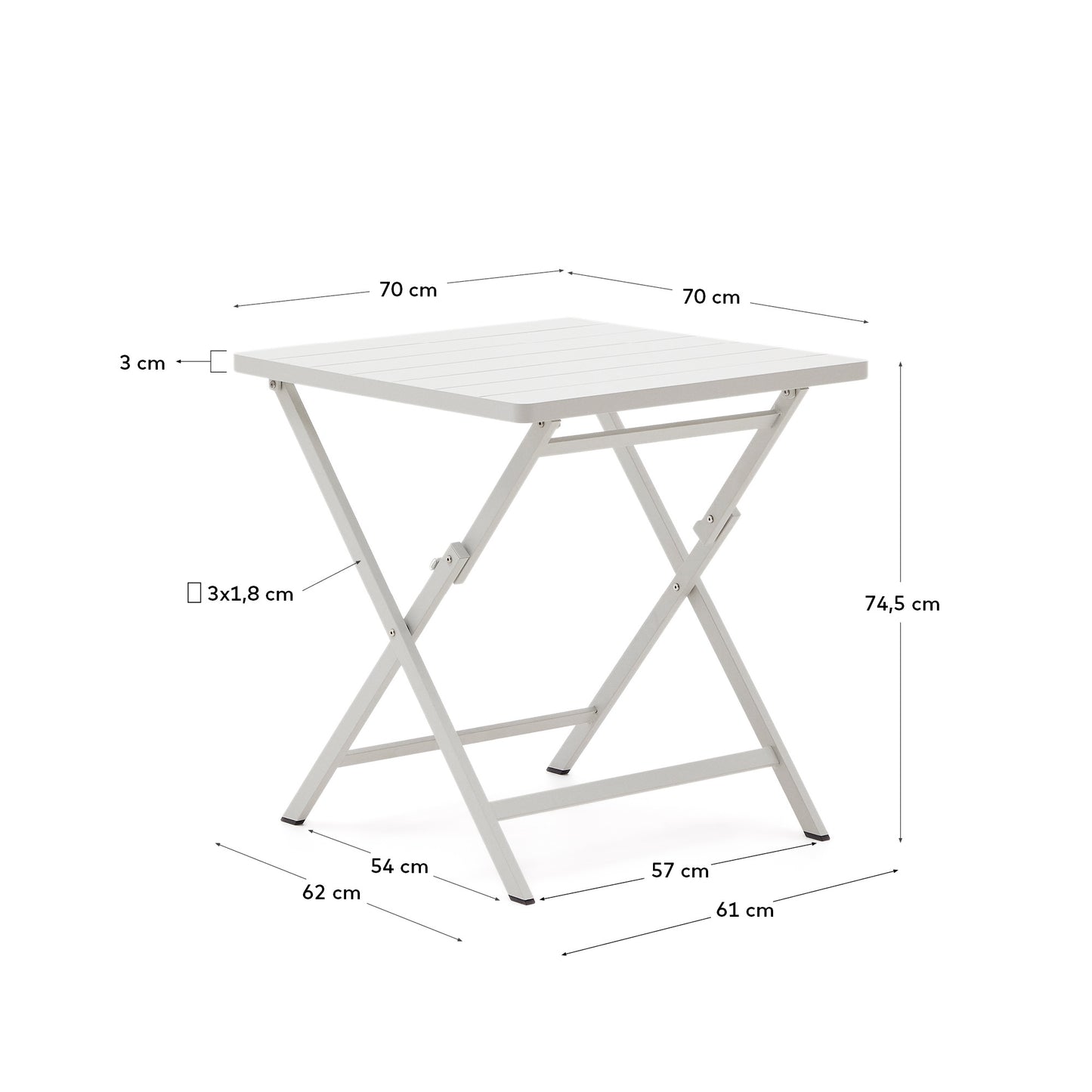 Mesa de exterior plegable Torreta de aluminio con acabado blanco 70 x 70 cm