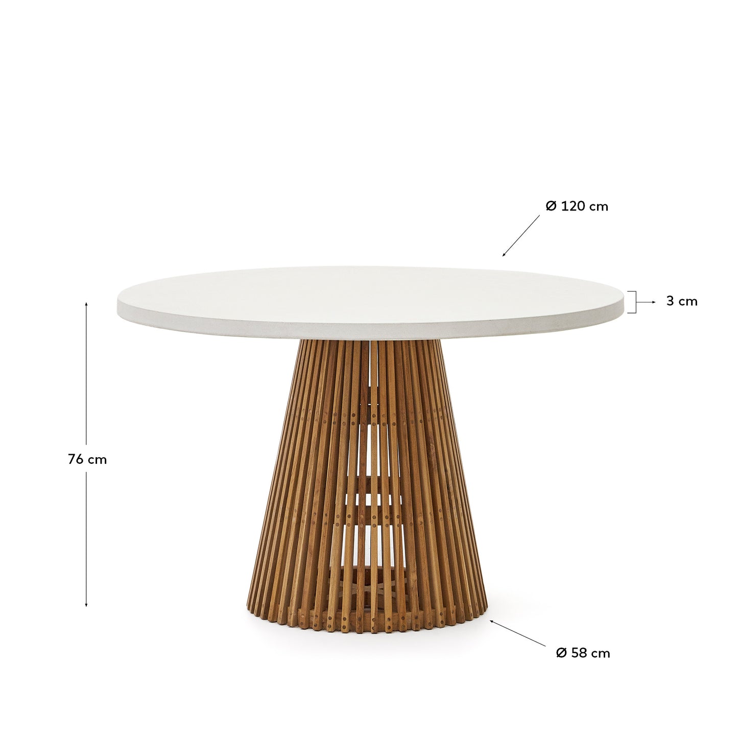 Mesa redonda de exterior Alcaufar de madera maciza de teca y cemento blanco Ø 120 cm