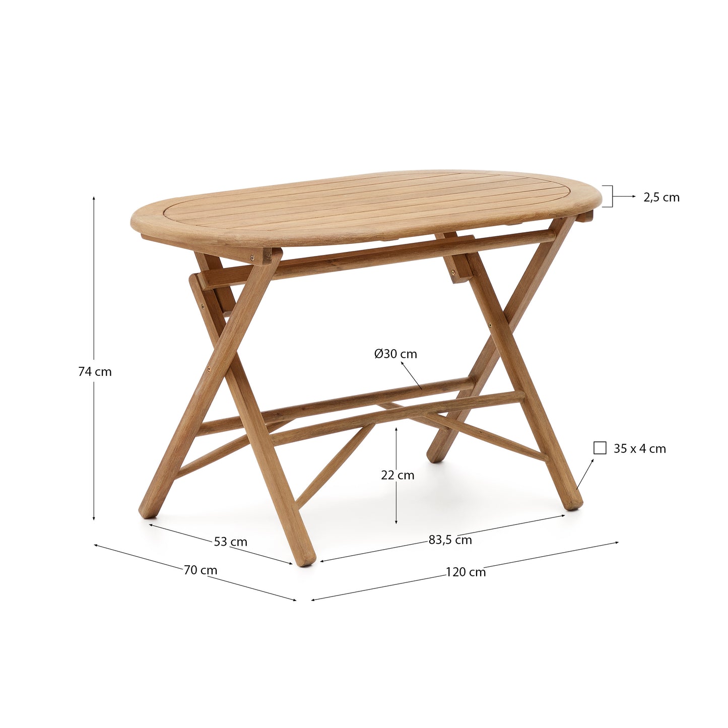 Mesa plegable Dandara de madera maciza de acacia acabado natural Ø 120 x 60 cm FSC 100%