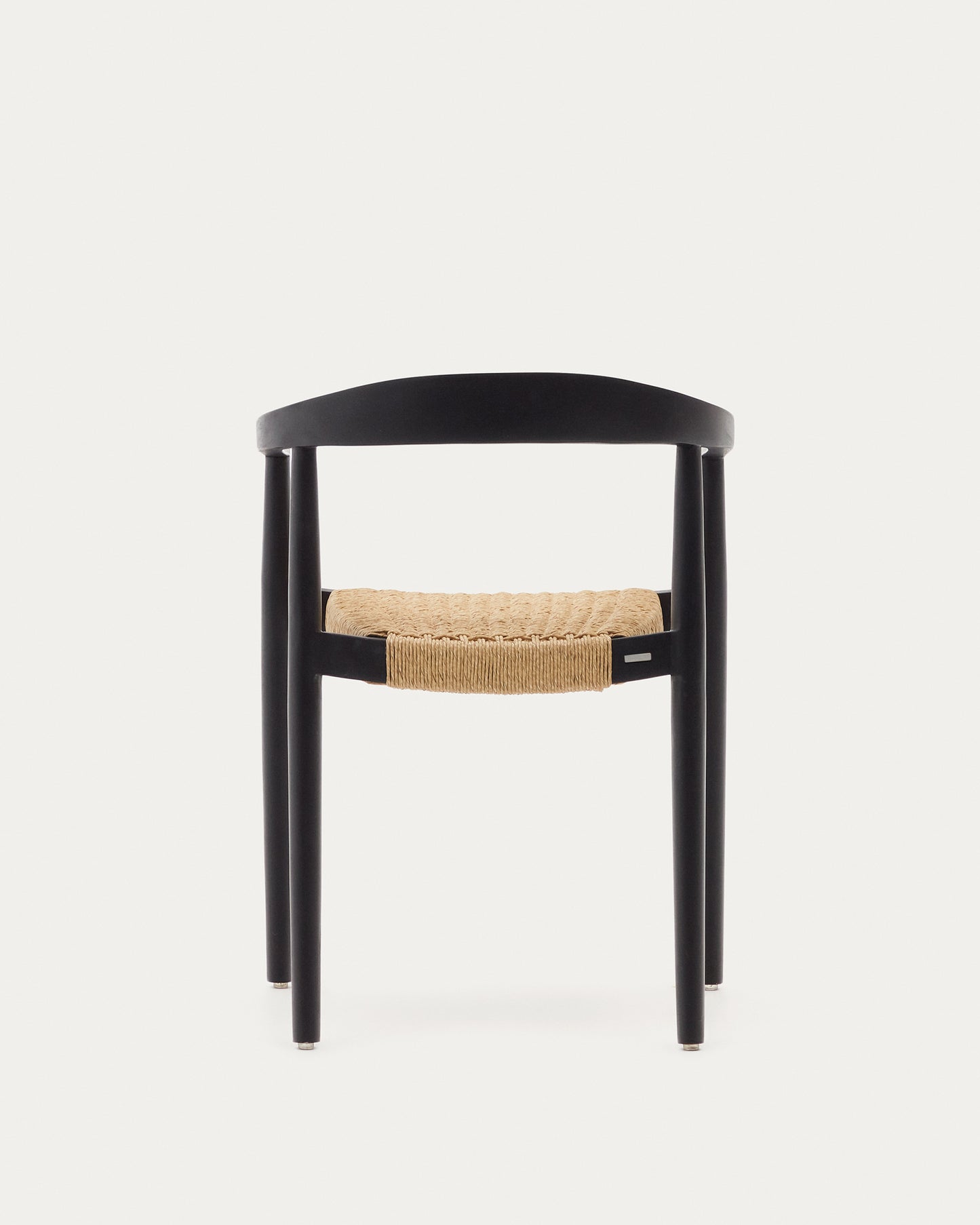 Silla apilable exterior Ydalia de madera maciza de teca negro y cuerda de ratán sintético