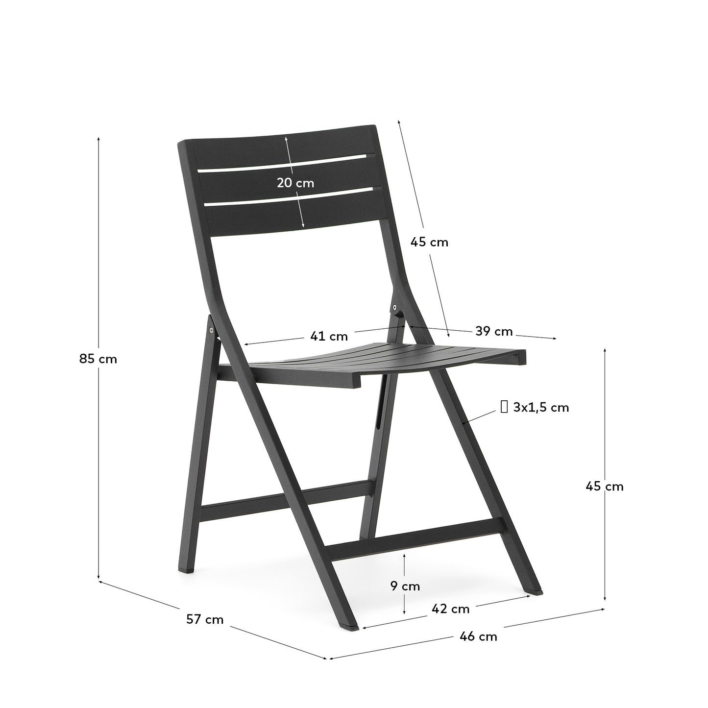 Silla de exterior plegable Torreta de aluminio con acabado gris oscuro