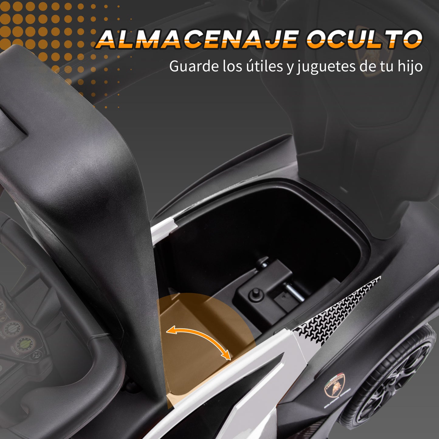 AIYAPLAY 2 en 1 Coche Correpasillos para Niños 12-36 Meses Lamborghini Essenza SCV12 Andador Empujador con Bocina Mango de Empuje y Barandilla Extraíbles 86,5x40x89,5 cm Blanco y Negro