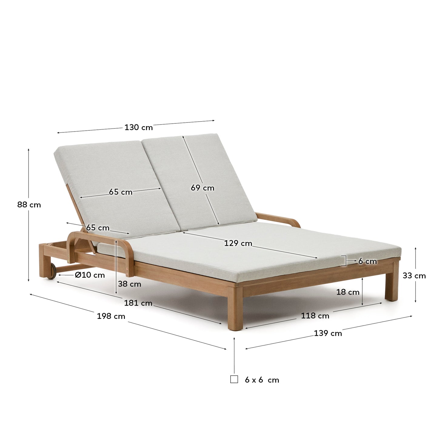 Tumbona doble Sonsaura de madera maciza de eucalipto FSC 100%