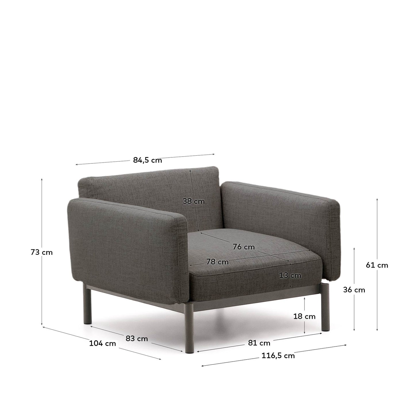 Butaca modular de exterior Sorells con tapizado gris y aluminio gris