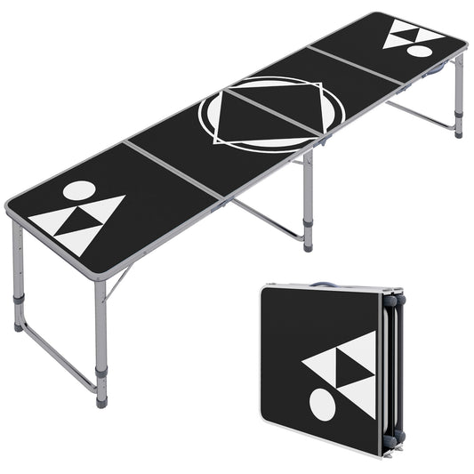 Outsunny Mesa Portátil con Patas de Aluminio Mesa de Beer Pong Plegable con Altura Ajustable en 3 Niveles para Jardín Barbacoa 240x60x54-70 cm Negro y Plata