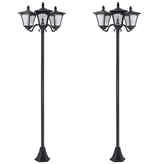 Outsunny Conjunto de 2 Farolas Solares de Exterior Luces Solares de Pie con 3 Luces LED Impermeable IP44 para Camino Terraza Patio 51,5x47x182,5 cm Negro