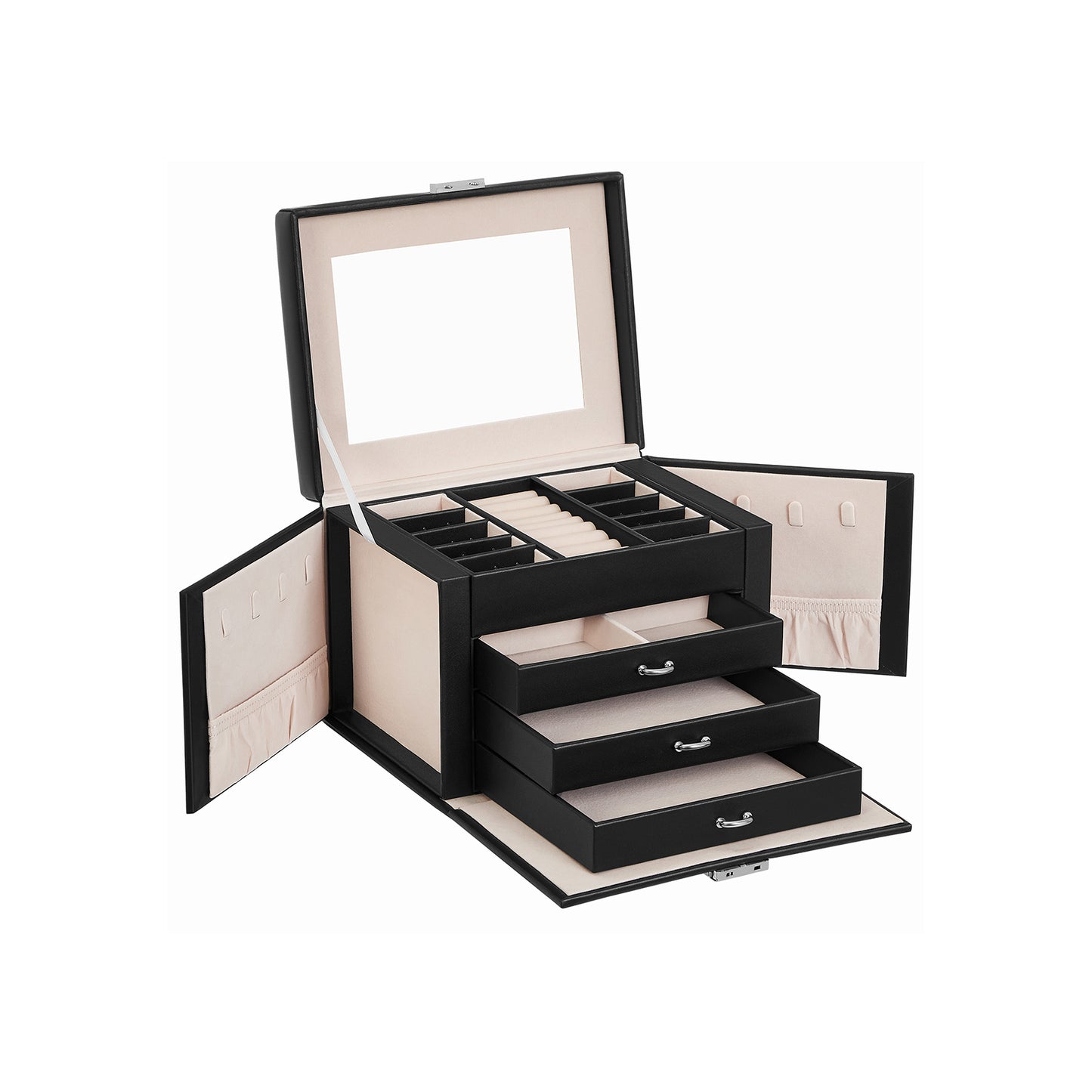 Caja Joyero con Cajones y Cerradura Negro-SONGMICS