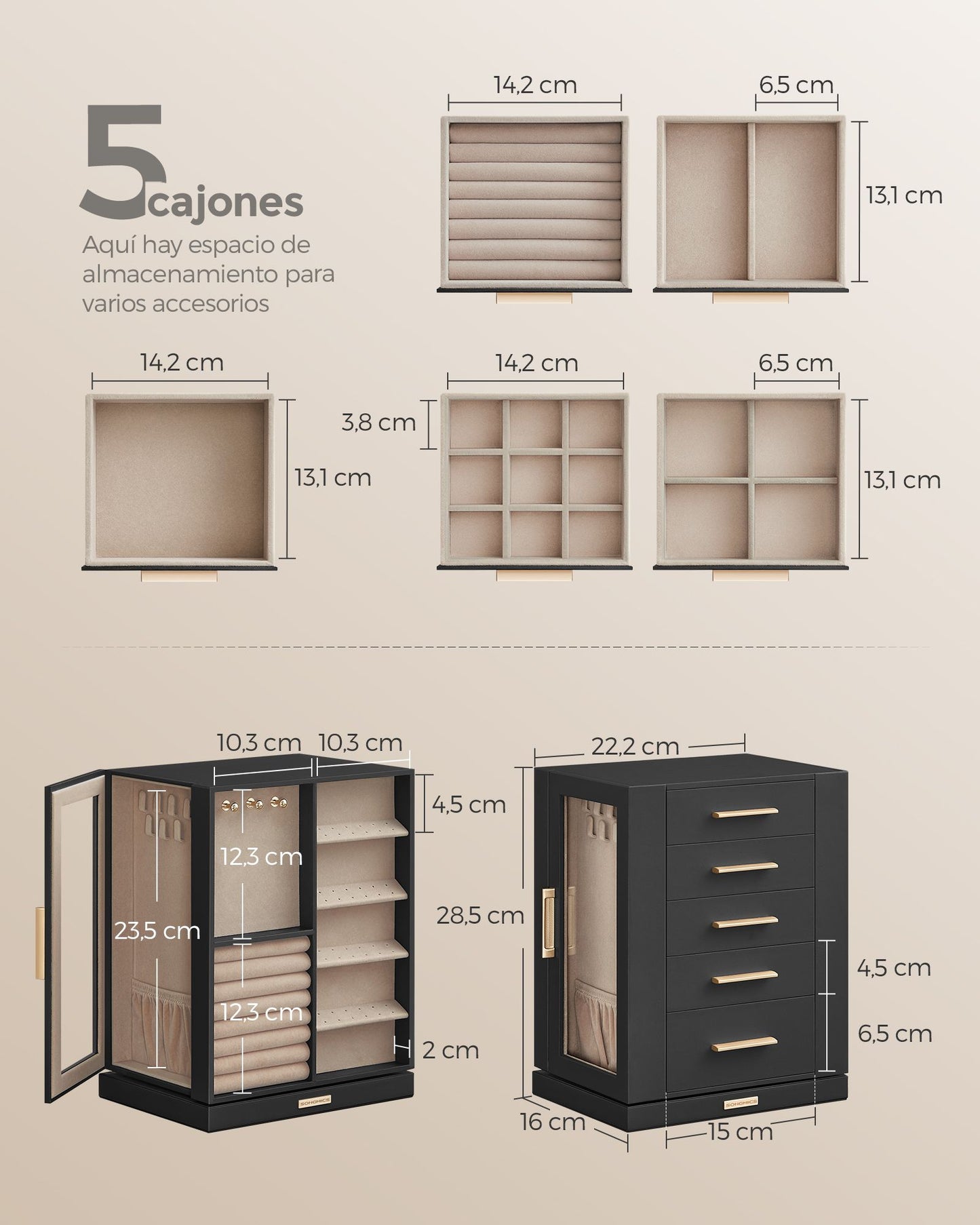 Caja Joyero Giratorio 360°-SONGMICS