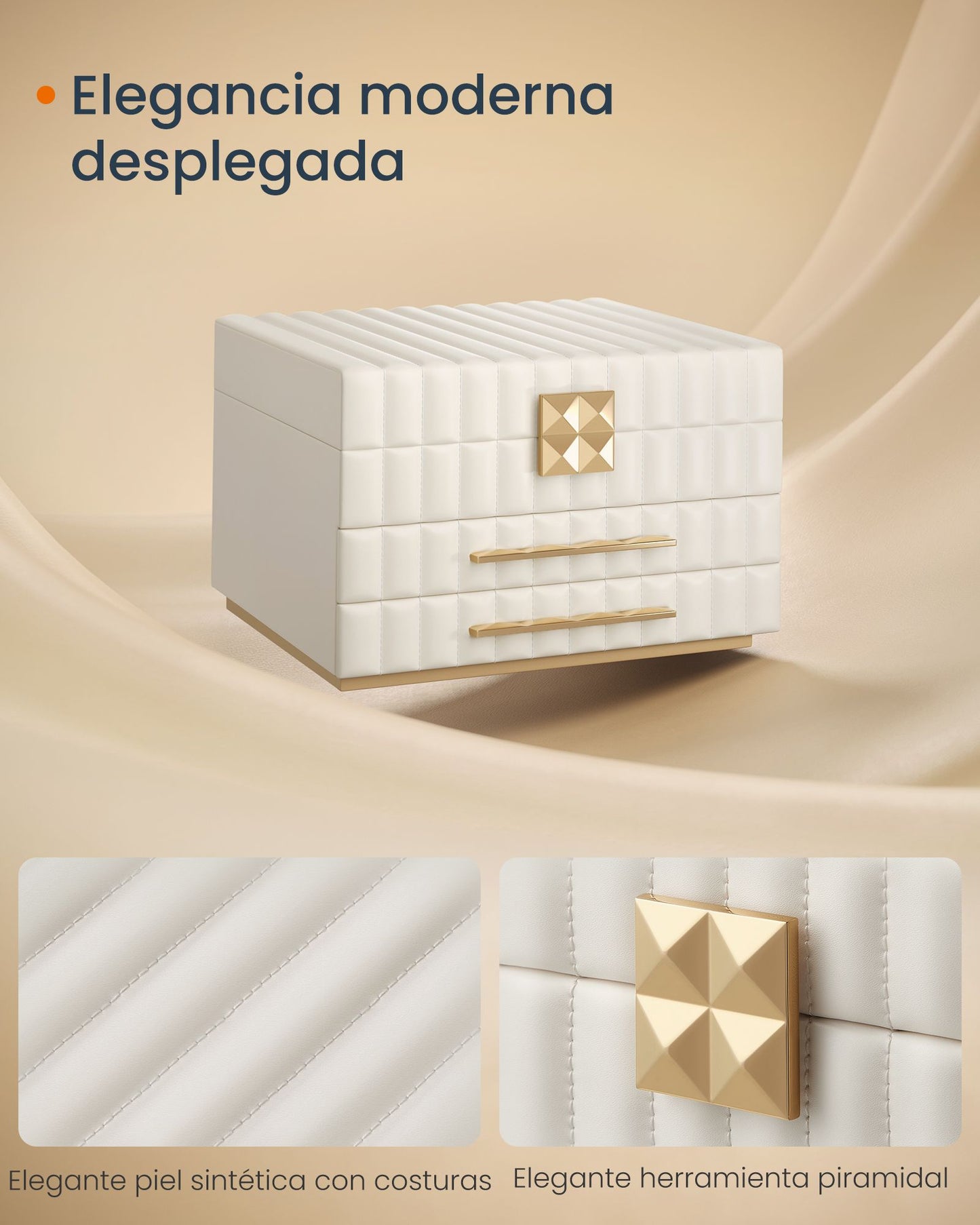 ANAH Colección - Caja Joyero de 3 Capas con Espejo Blanco Nube-SONGMICS HOME