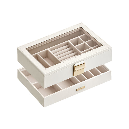 Caja Joyero Apilable de 2 Capas 17 x 28 x 8,8 cm Blanco Nube-SONGMICS