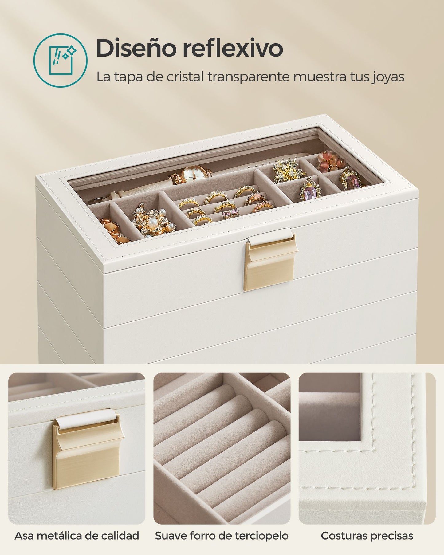 Caja Joyero Apilable de 6 Capas 17 x 28 x 25,3 cm Blanco Nube-SONGMICS