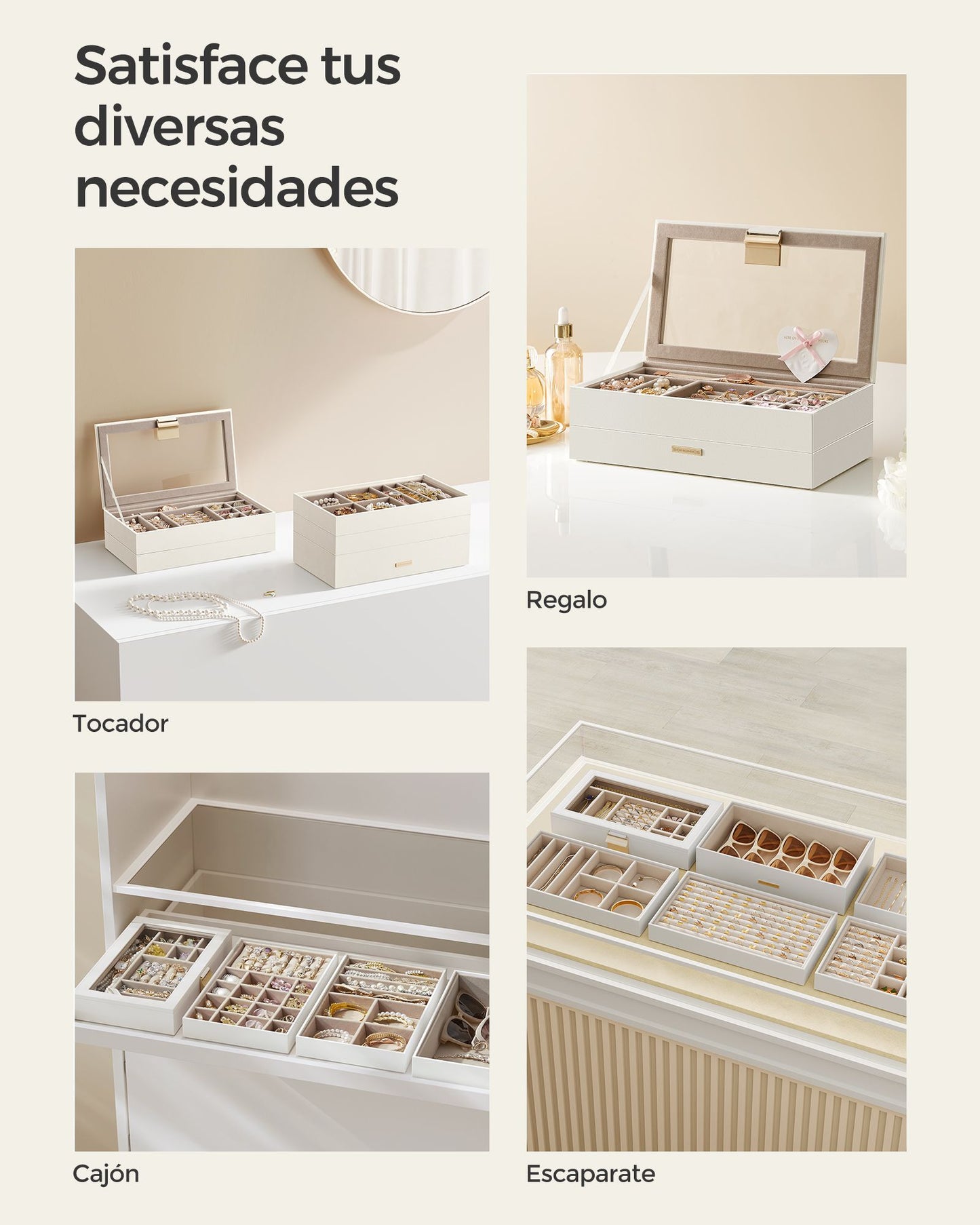 Caja Joyero Apilable de 6 Capas 17 x 28 x 25,3 cm Blanco Nube-SONGMICS