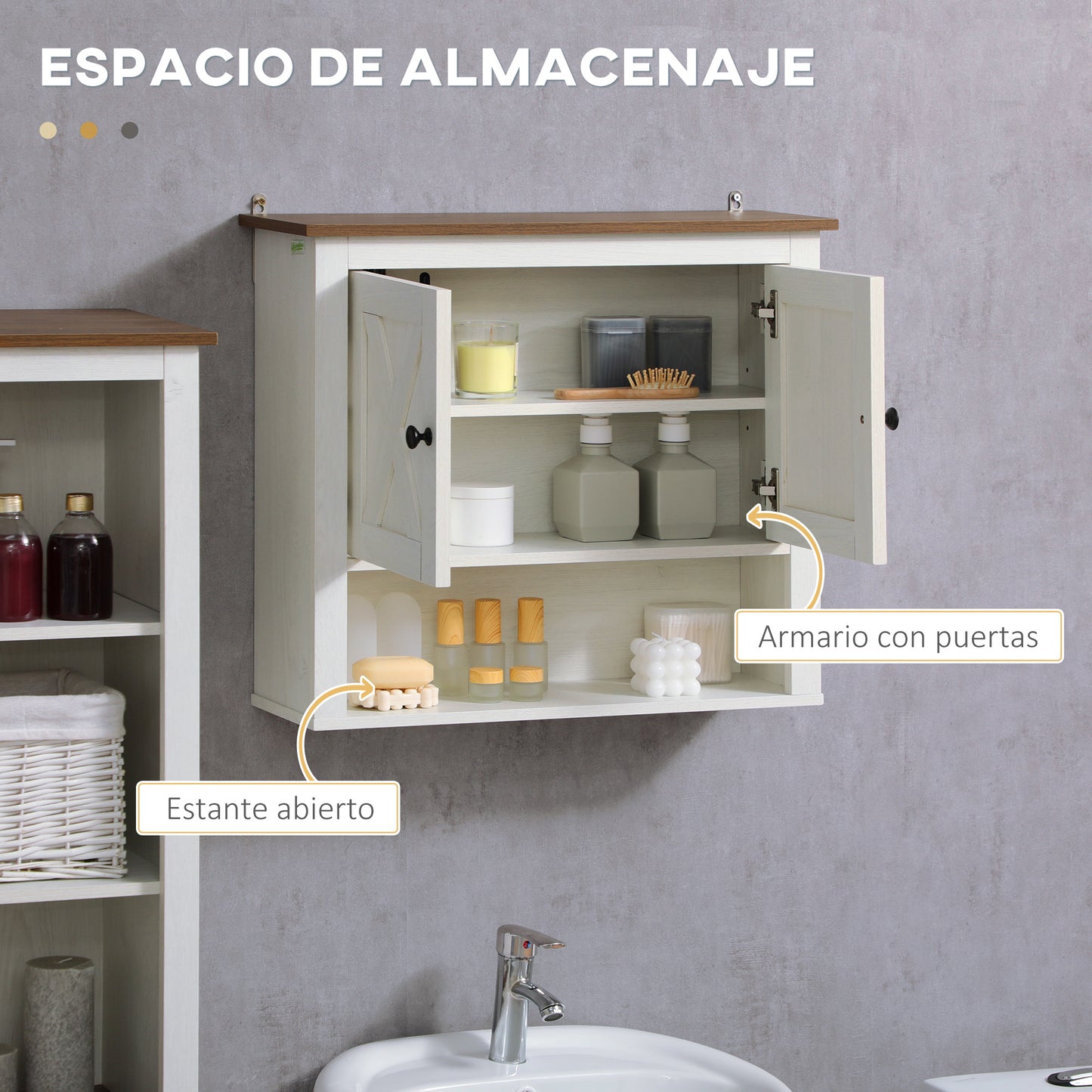 kleankin Conjunto de Baño Incluye 1 Mueble para Debajo del Lavabo 1 Armario Alto de Baño y 1 Armario de Pared para Baño Estilo Clásico Blanco