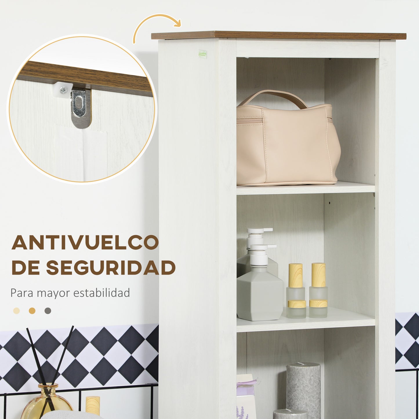 kleankin Conjunto de Baño Incluye 1 Mueble para Debajo del Lavabo 1 Armario Alto de Baño y 1 Armario de Pared para Baño Estilo Clásico Blanco