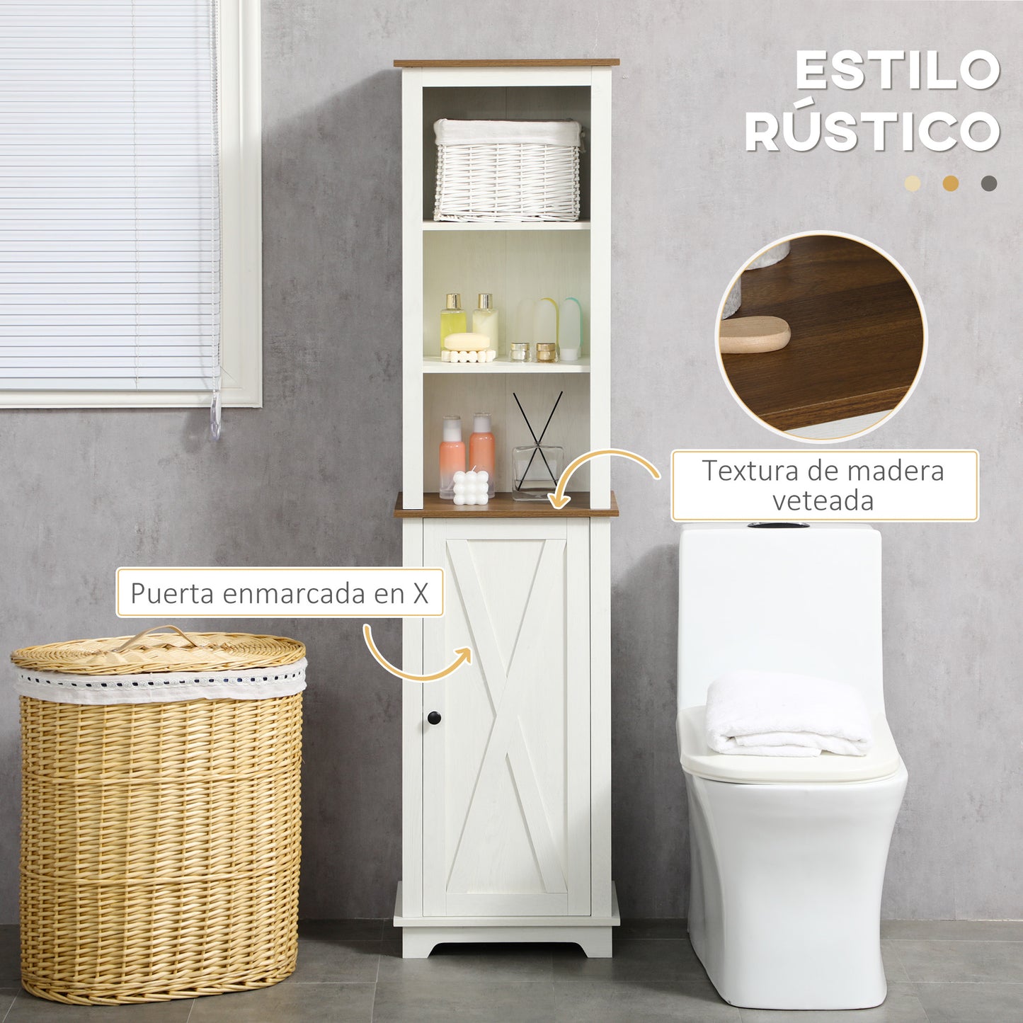 kleankin Conjunto de Baño Incluye 1 Mueble para Debajo del Lavabo 1 Armario Alto de Baño y 1 Armario de Pared para Baño Estilo Clásico Blanco