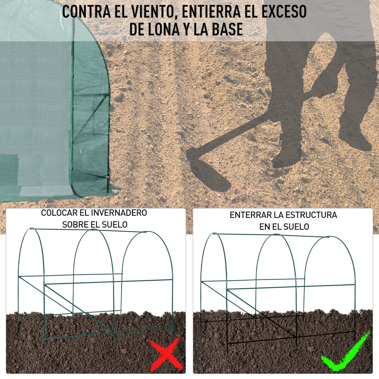 Outsunny Invernadero de Exterior 2,5x2x2 m Invernadero de Túnel con Cubierta de PE 140 g/m² para Cultivo Plantas Verduras Frutas en Jardín Terraza Verde