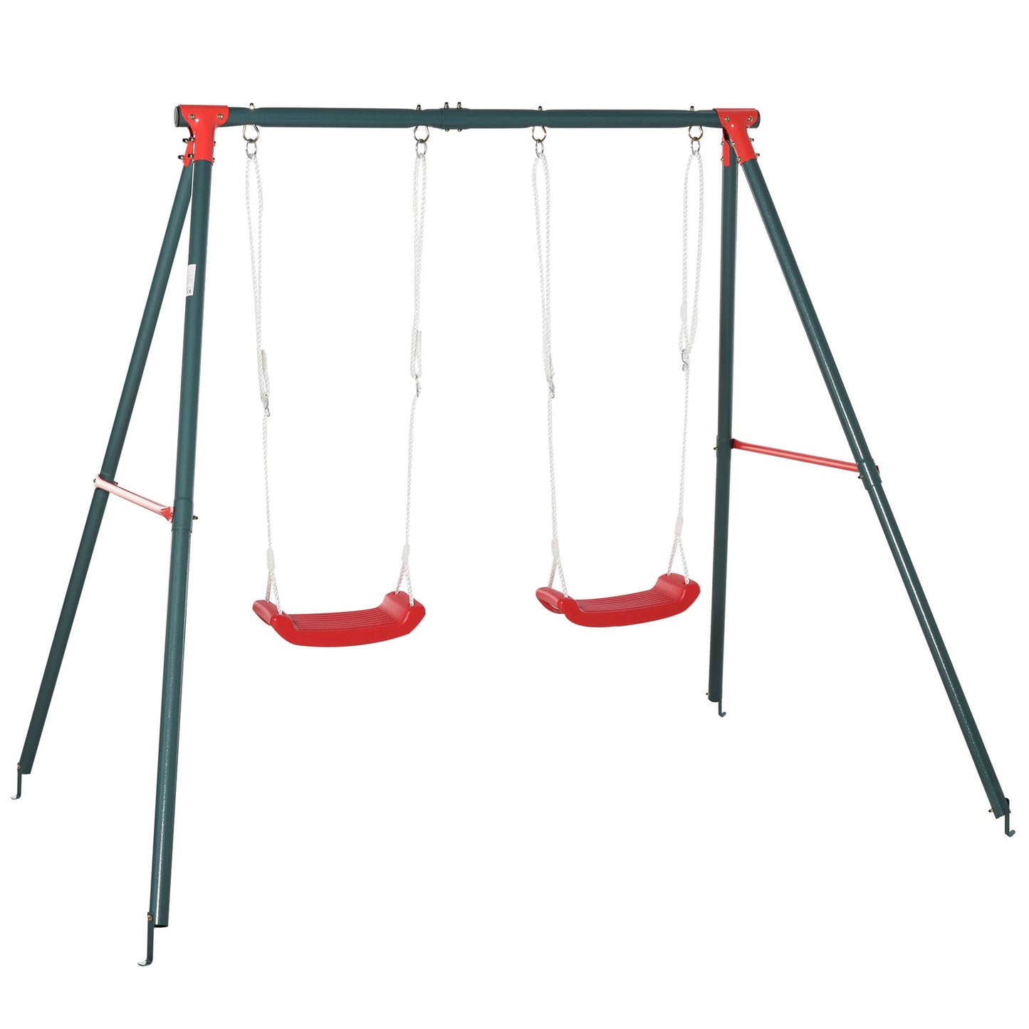 Outsunny Columpio Doble para Niños +3 Años con Soporte de Metal Juego de Columpio Infantil Cuerda Ajustable Exteriores Carga Máx. 40kg 239x156x180 cm Verde Rojo