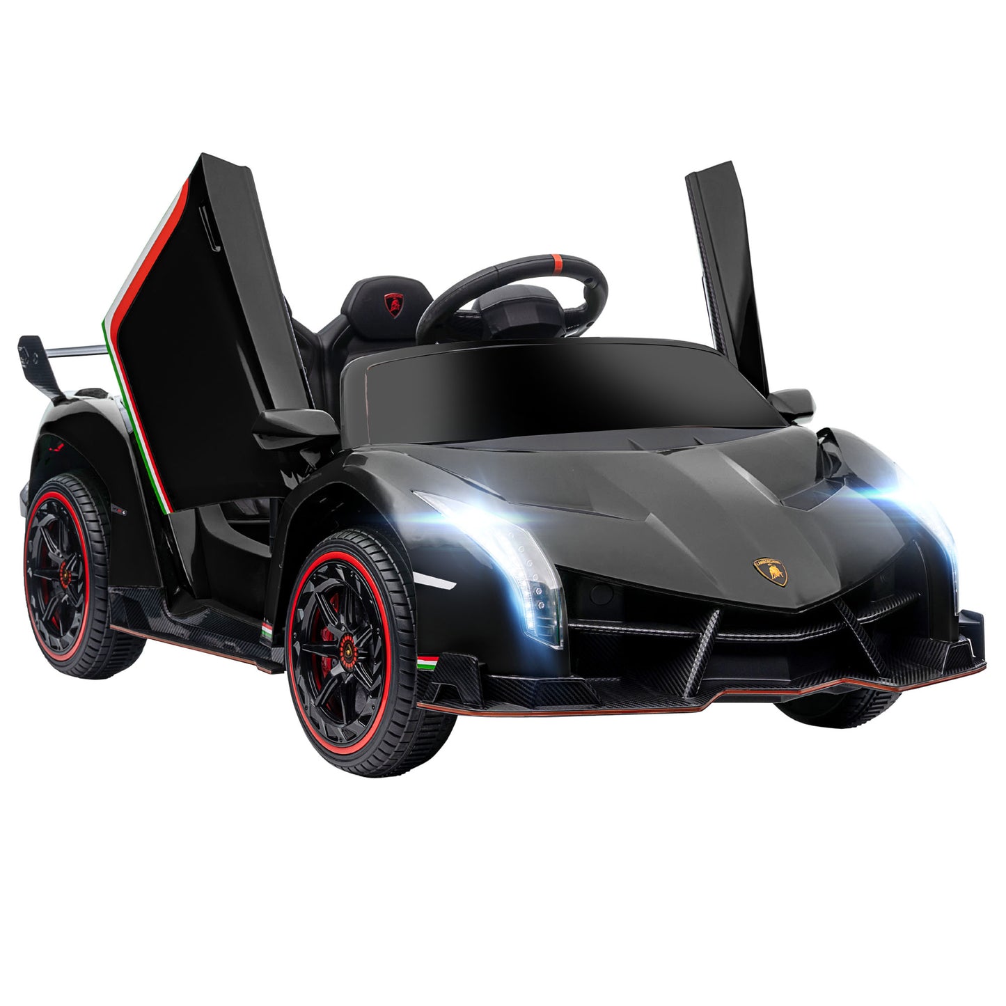 HOMCOM Coche Eléctrico Lamborghini para Niños de 3 a 6 Años Coche de Batería 12V Velocidad Max.7 km/h Puerta de Tijera con Control Remoto MP3 Luces y Cinturón de Seguridad 111x61x45 cm Negro