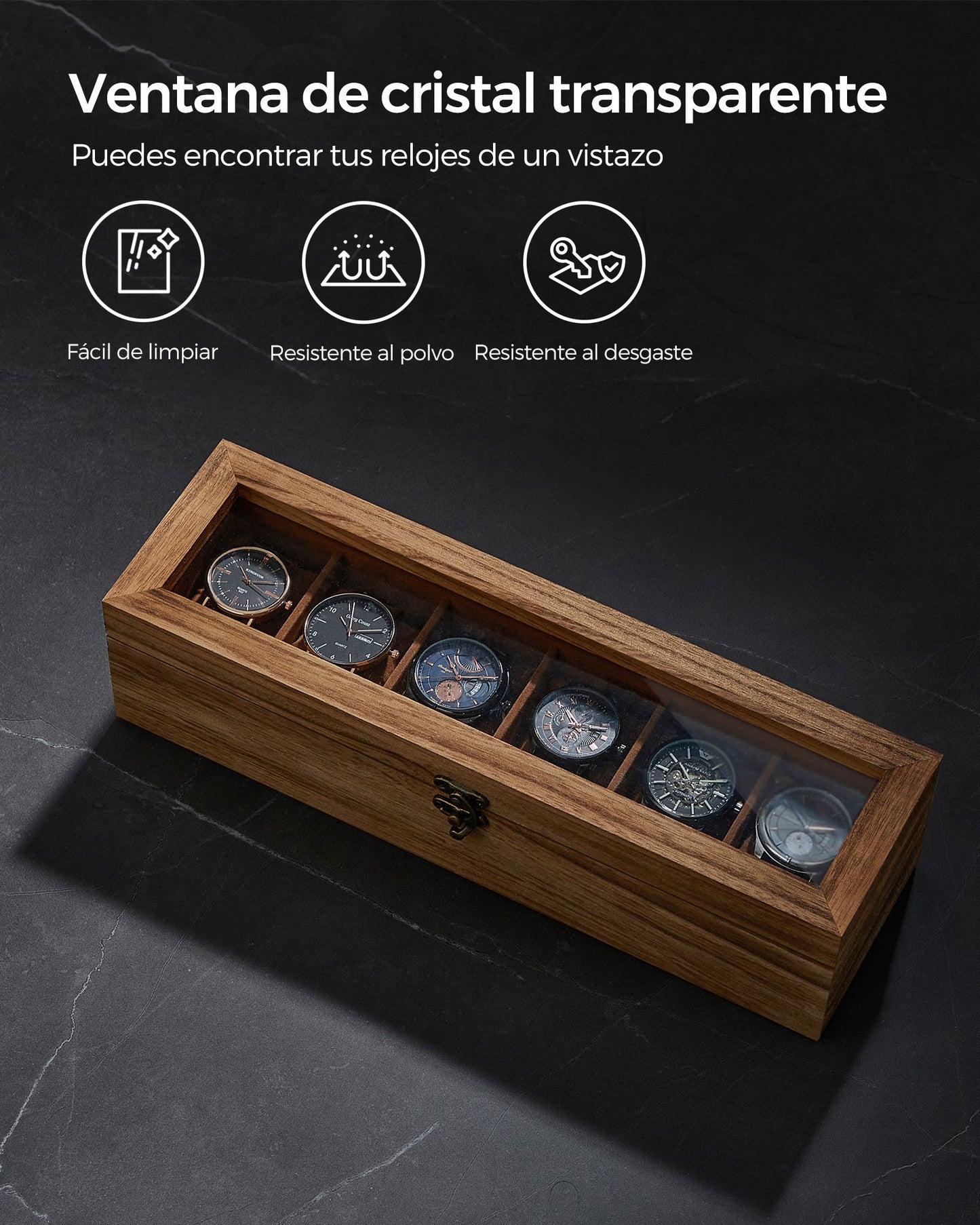 Caja para Relojes con 6 Compartimentos Nogal Rústico-SONGMICS