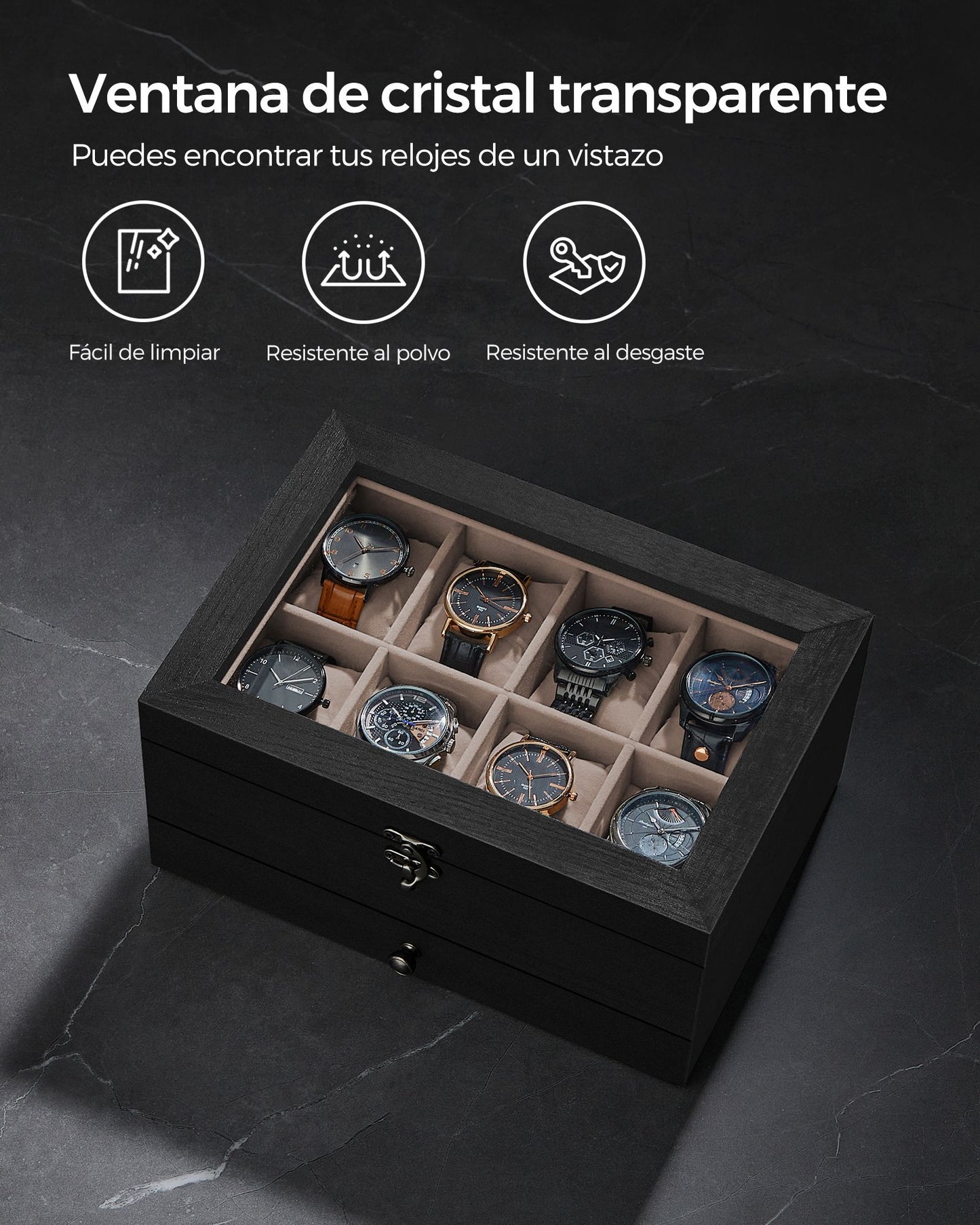 Caja de Relojes con 8 Ranuras Negro Ébano-SONGMICS