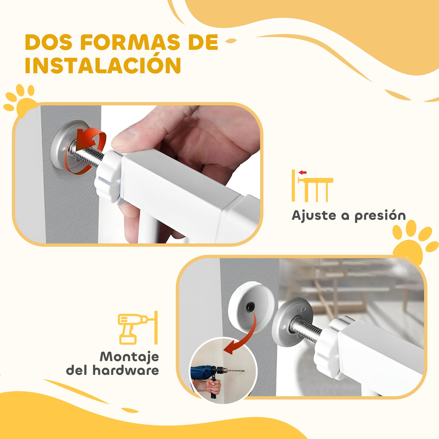 PawHut Barrera para Perros Puerta para Perros con Ancho Ajustable 76-104 cm Barrera de Seguridad para Perros con 2 Extensiones Doble Bloqueo y Puerta Pequeña para Escaleras y Puertas Blanco