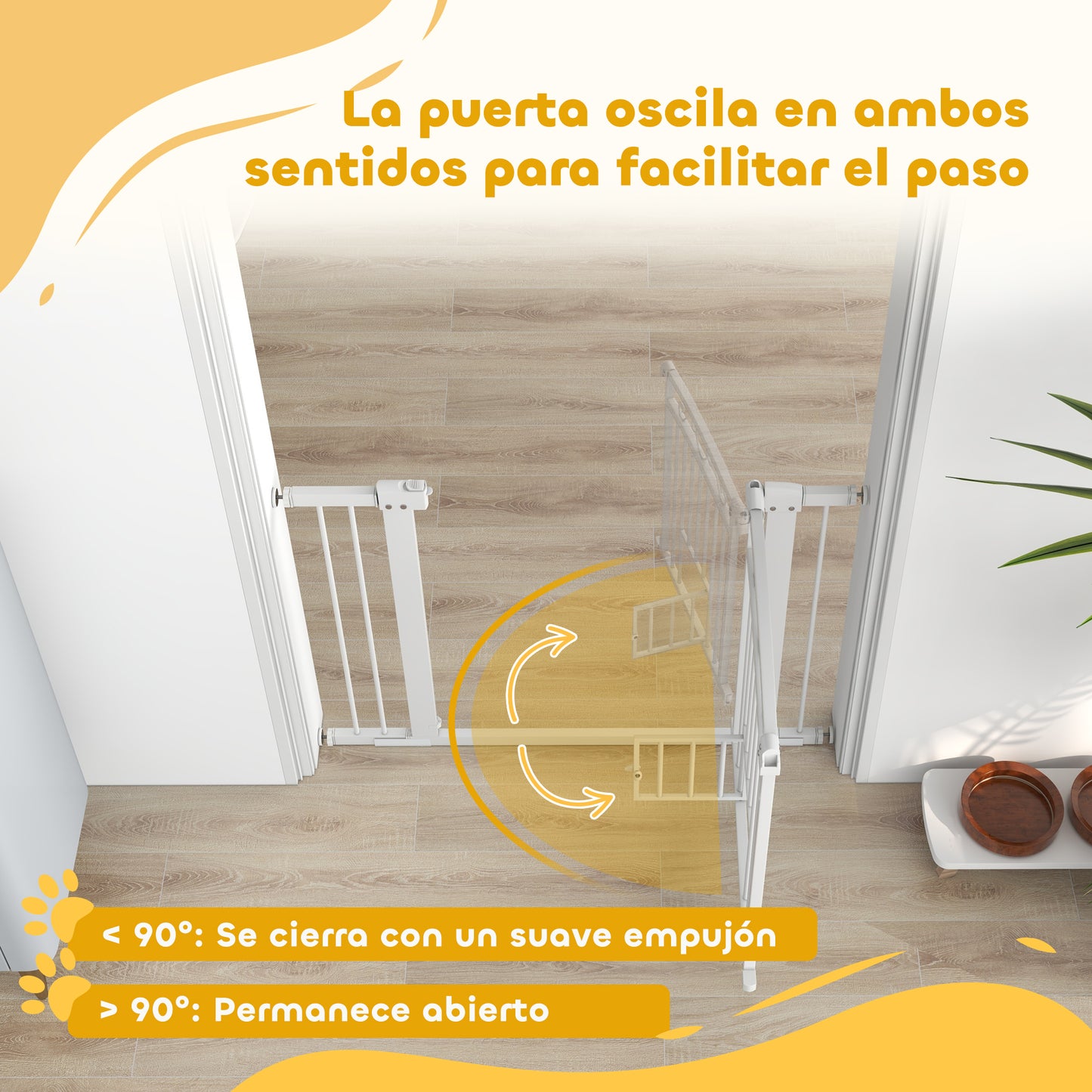 PawHut Barrera para Perros Puerta para Perros con Ancho Ajustable 76-104 cm Barrera de Seguridad para Perros con 2 Extensiones Doble Bloqueo y Puerta Pequeña para Escaleras y Puertas Blanco