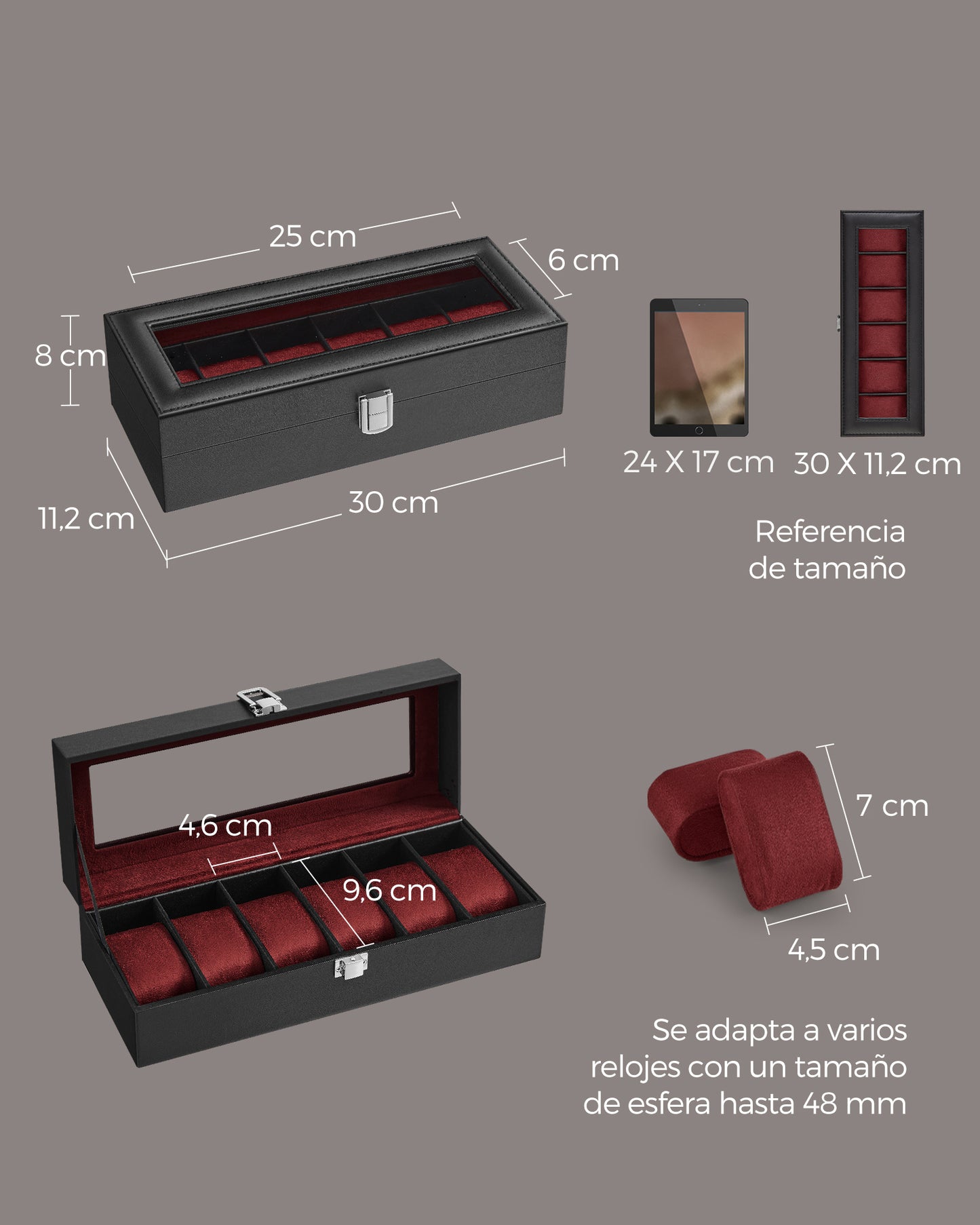 Caja de Relojes con 6 Compartimentos-SONGMICS