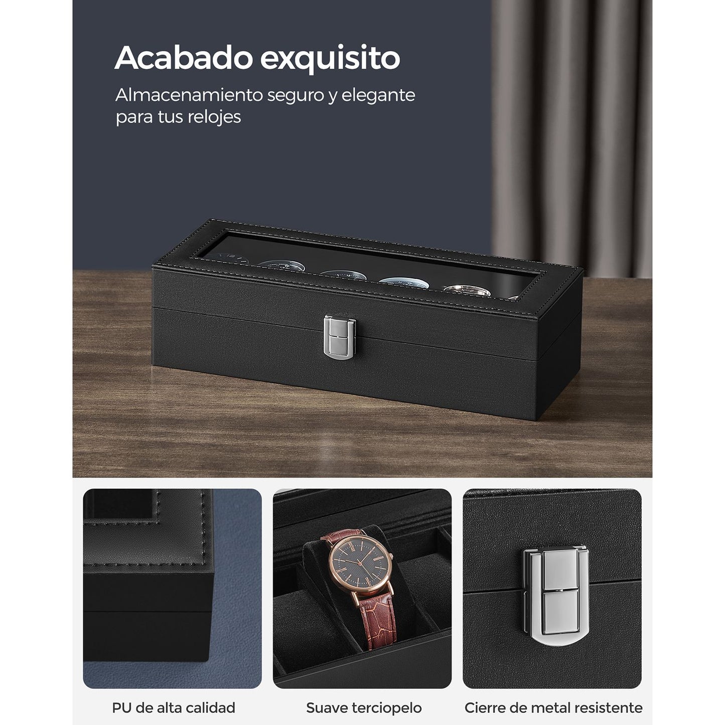 Caja de Relojes para 6 Relojes Negro-SONGMICS