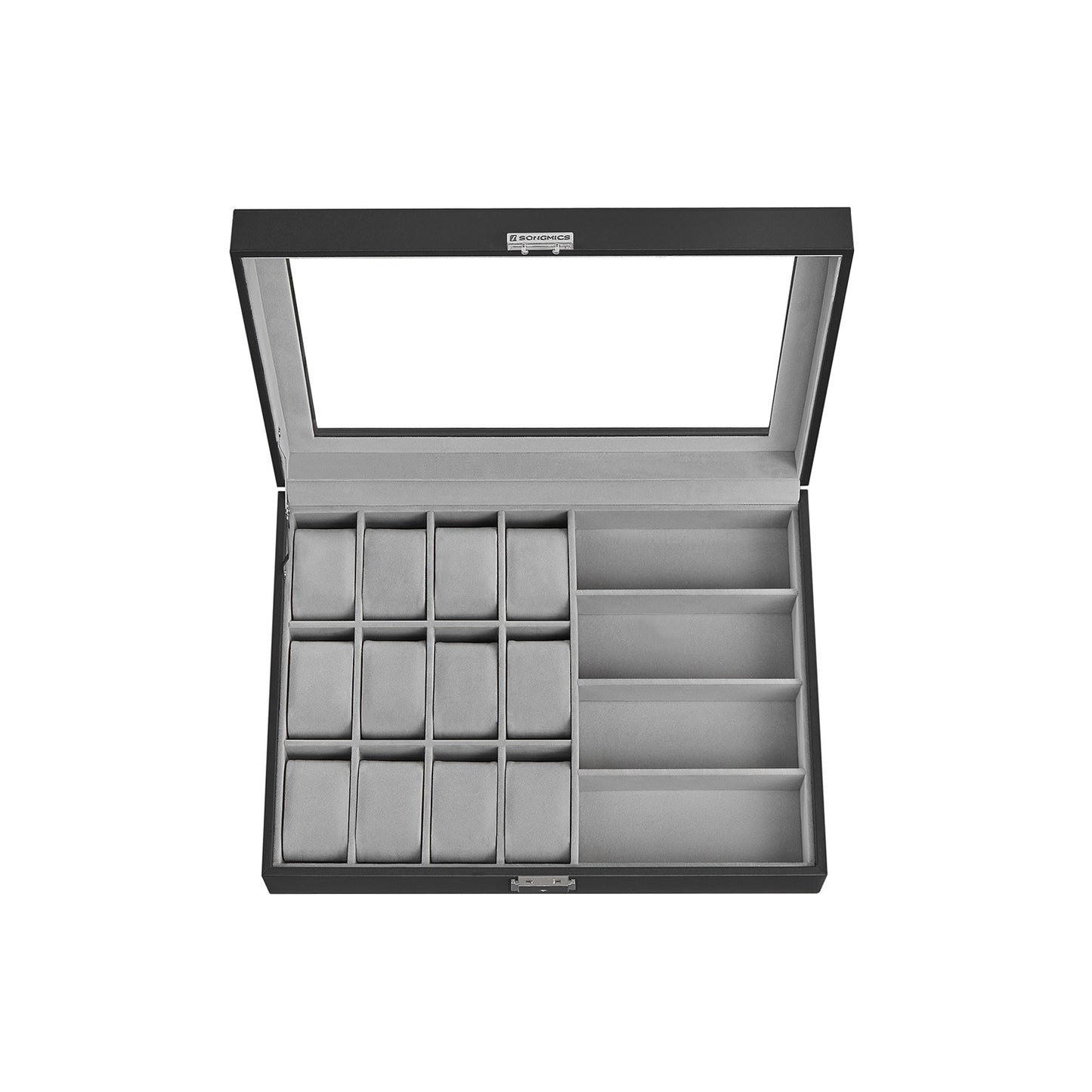 Caja de Relojes con 16 Ranuras Forro Gris Paloma y Superficie Negro Tinta-SONGMICS