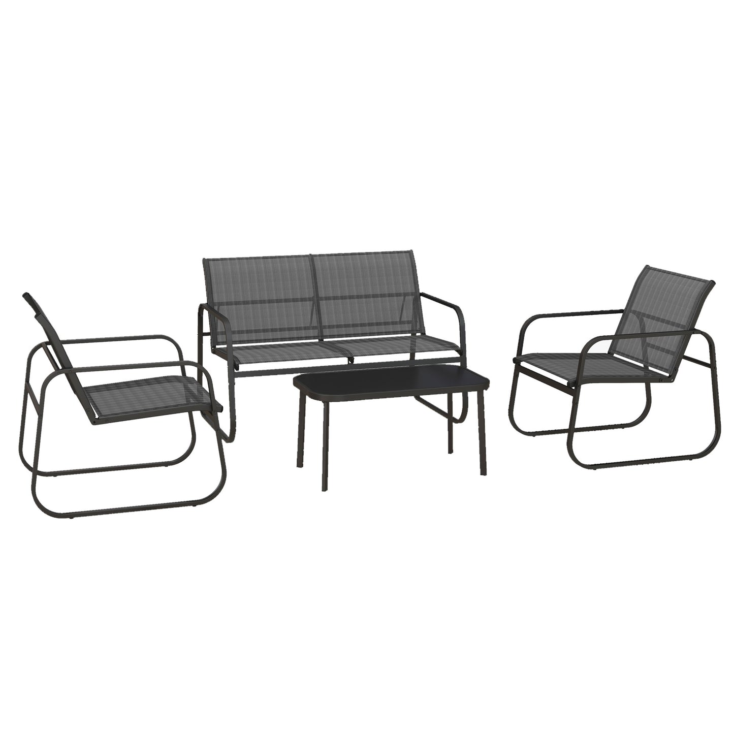 Outsunny Conjunto de Muebles de Jardín Juego de 4 Piezas Muebles de Terraza con 2 Sillones 1 Sofá Exterior de 2 Plazas y Mesa de Centro con Tablero de Vidrio Templado Negro