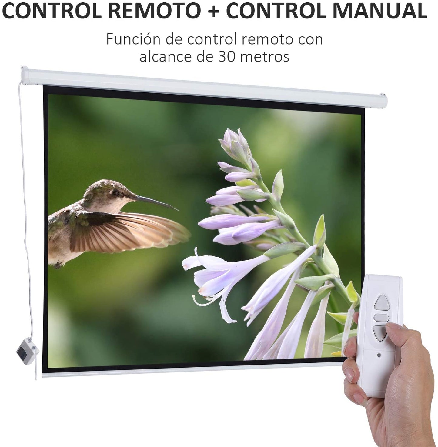 HOMCOM Pantalla del Proyector Eléctrica Portátil Universal Pantalla para Proyección Motorizada 84" 4:3 con Control Remoto Cine en Casa Presentaciones Colgada de Pared