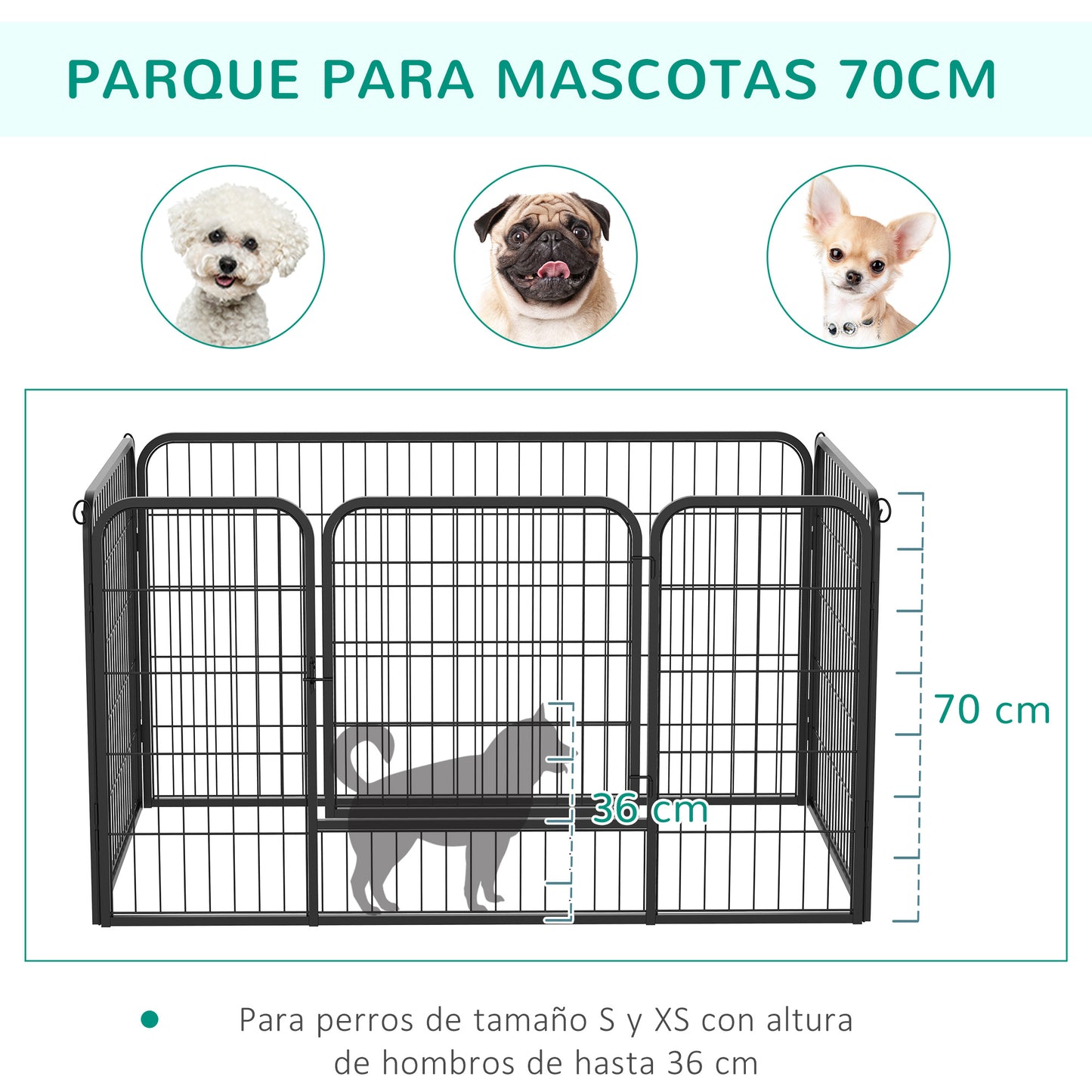 PawHut Parque para Mascotas Rectangular Jaula para Perros 4 Vallas de Metal con Puerta y Doble Cerradura Cerca de Entrenamiento 125x80x70 cm Negro