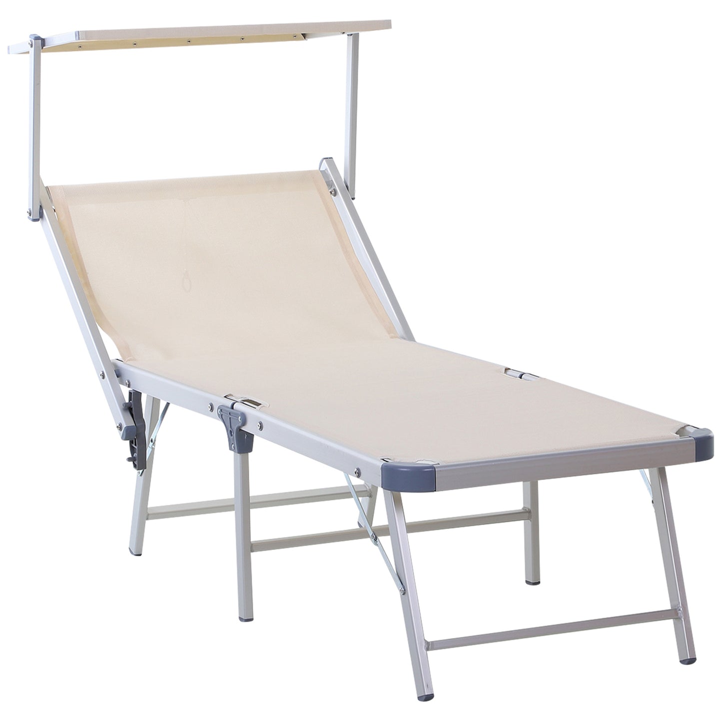 Outsunny Tumbona Plegable y Reclinable de Aluminio con Toldo Incorporado para Piscina Jardín Terraza Exterior Carga 120 kg 169x72x50/70 cm Beige