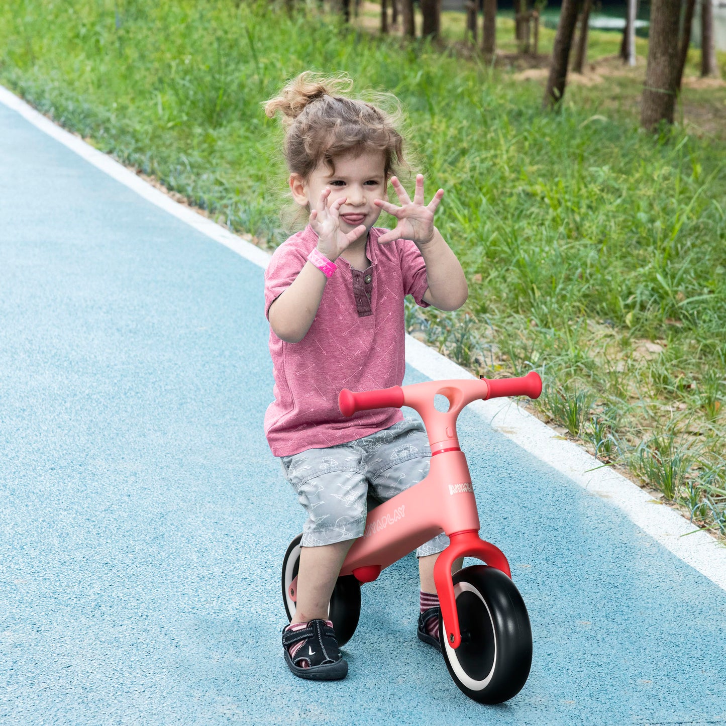 AIYAPLAY Bicicleta sin Pedales para Niños de 18-36 Meses Bicicleta de Equilibrio con Asiento Ajustable en Altura Carga 25 kg 67,5x32x44 cm Rosa