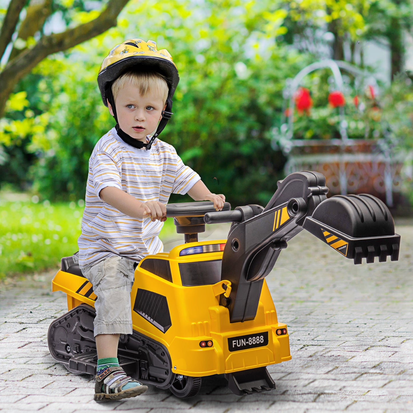 HOMCOM Tractor Excavadora Eléctrica para Niños de +18 Meses Vehículo Infantil 3 en 1 con Batería 6V Pala y Apisonadora Carga 25 kg 100x43x48,5 cm Negro y Amarillo