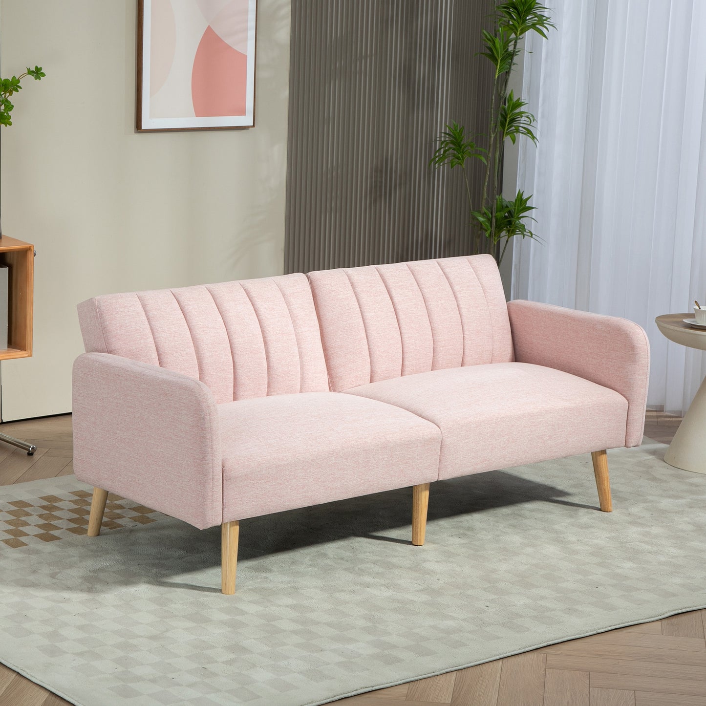 HOMCOM Sofá Cama de 2 Plazas Moderno Sofá Cama Plegable Tapizado en Lino Sintético con Respaldo Ajustable en 3 Niveles y Reposabrazos Desmontables para Salón Oficina 173x75x73 cm Rosa