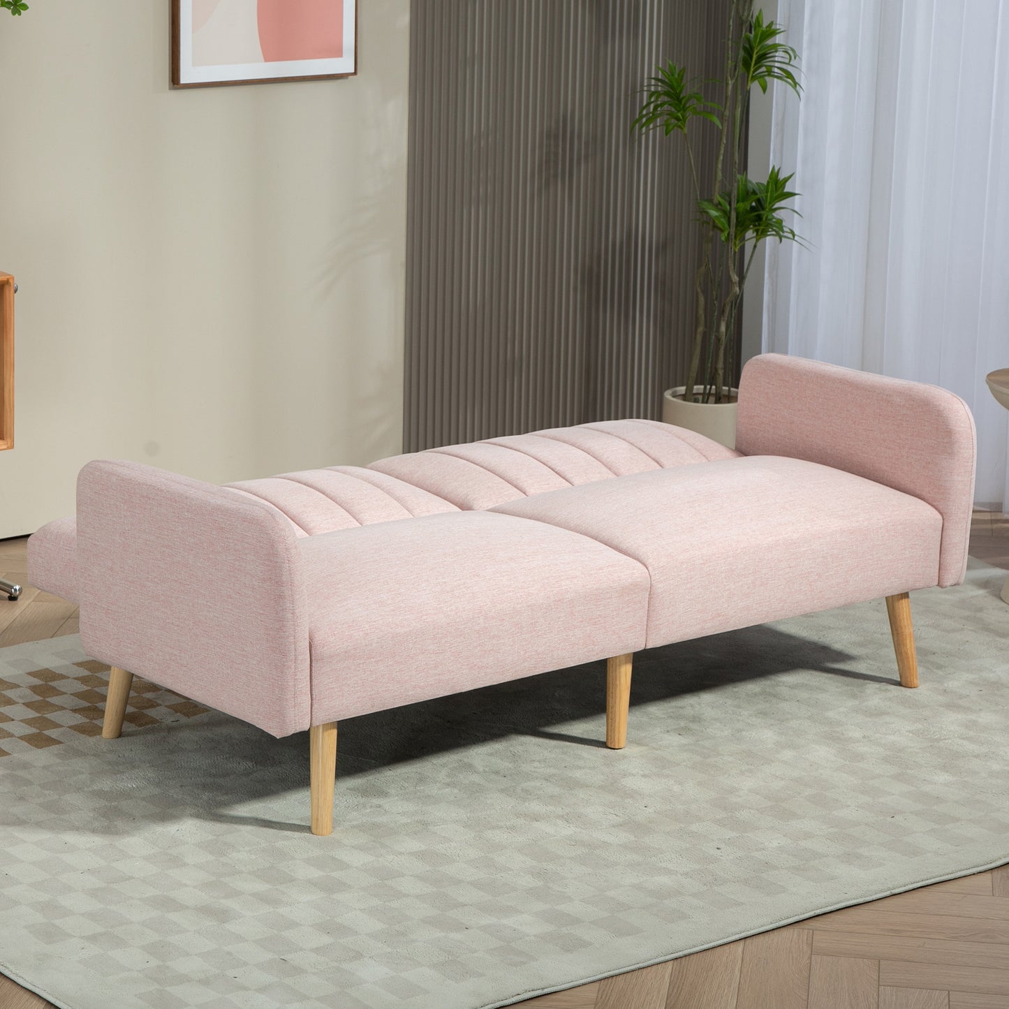 HOMCOM Sofá Cama de 2 Plazas Moderno Sofá Cama Plegable Tapizado en Lino Sintético con Respaldo Ajustable en 3 Niveles y Reposabrazos Desmontables para Salón Oficina 173x75x73 cm Rosa