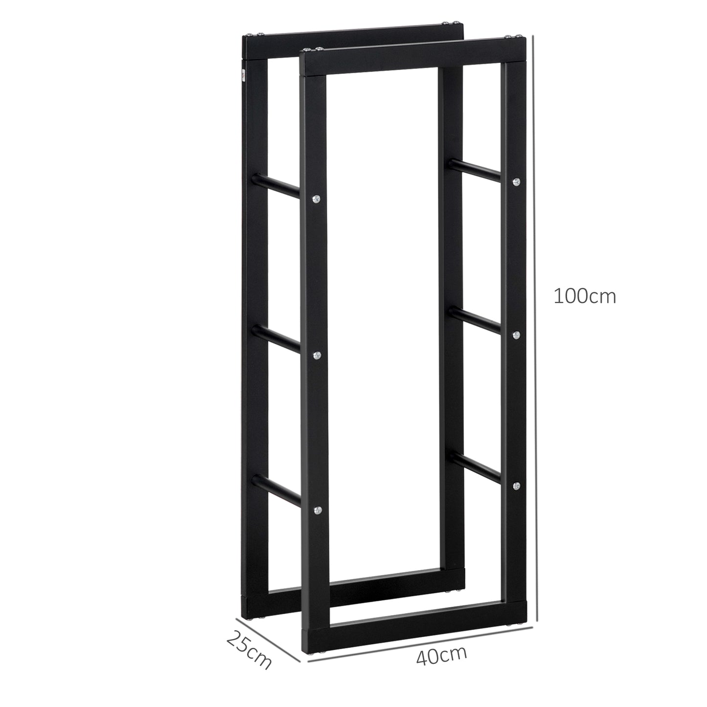 HOMCOM Soporte para Leña Estante de Leña Metálico Leñero de Exterior de Metal para Interior y Exterior Carga 100 kg 40x25x100 cm Negro