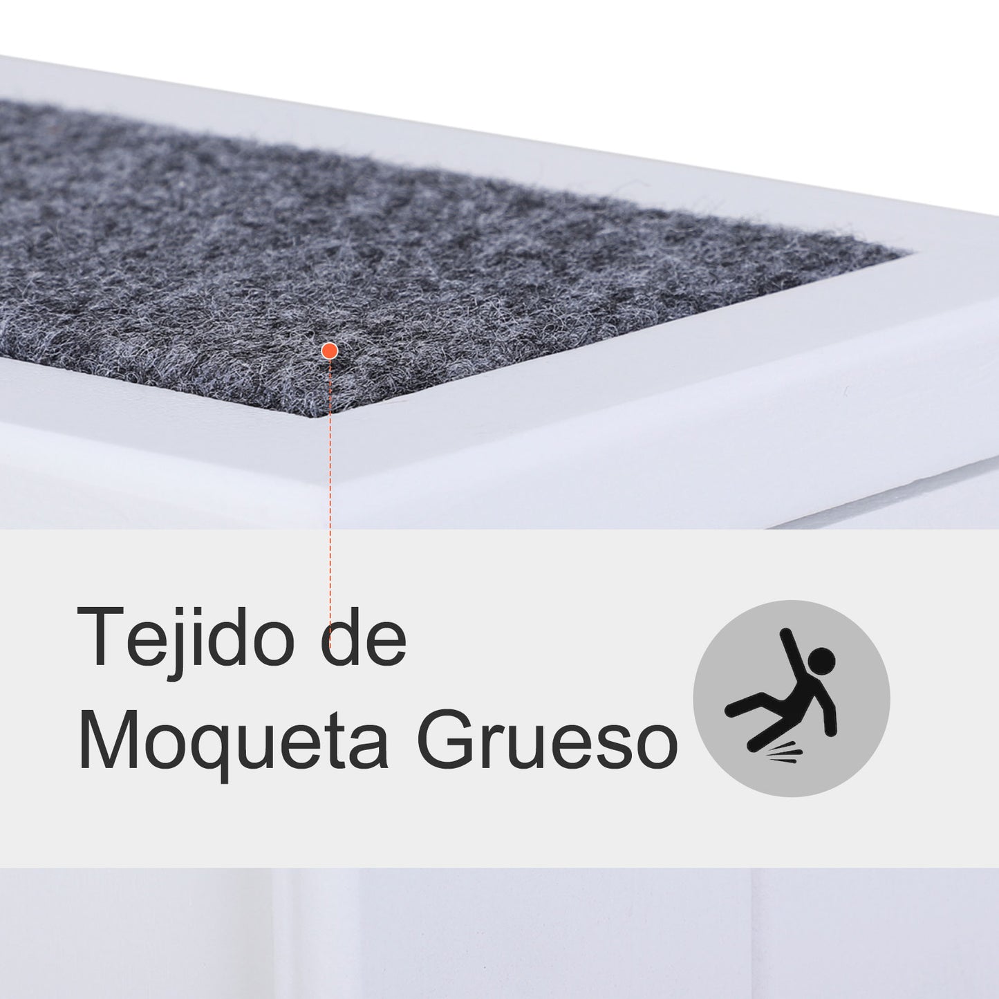 PawHut Escalera para Mascotas 3 Peldaños con Espacio de Almacenaje y Alfombra Antideslizantes Portátil Madera para Vehículo Carga 30 kg 40,5x44,5x38 cm Blanco