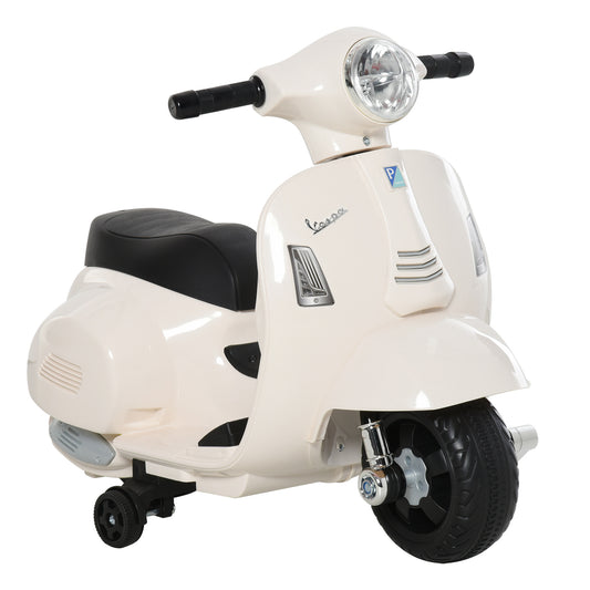 HOMCOM Moto Eléctrica Vespa para Niños de 18-36 Meses Moto de Batería 6V con Faro Bocina y 4 Ruedas Motocicleta Infantil con Licencia 66,5x38x52 cm Blanco