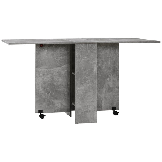 HOMCOM Mesa Plegable de Comedor Mesa de Cocina Plegable con Ruedas Alas Abatibles y Estantes Mesa Plegable para 4-6 Personas 75x140x74 cm Gris Cemento